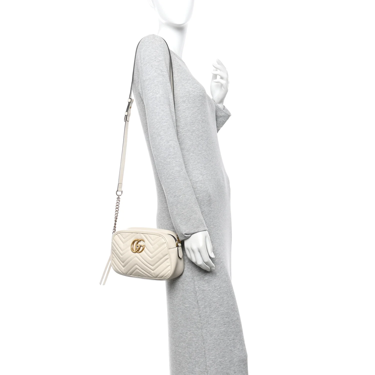 Calfskin Matelasse Small GG Marmont Chain Shoulder Bag White - Image 2