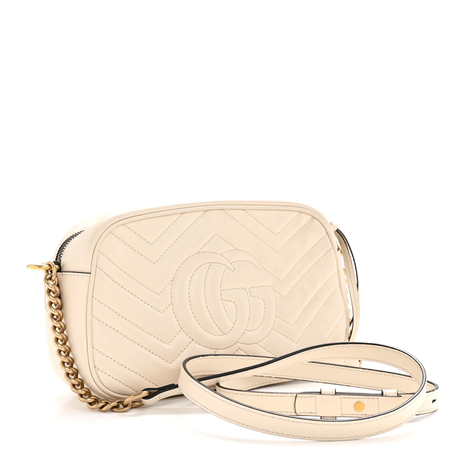 Calfskin Matelasse Small GG Marmont Chain Shoulder Bag White - Image 3