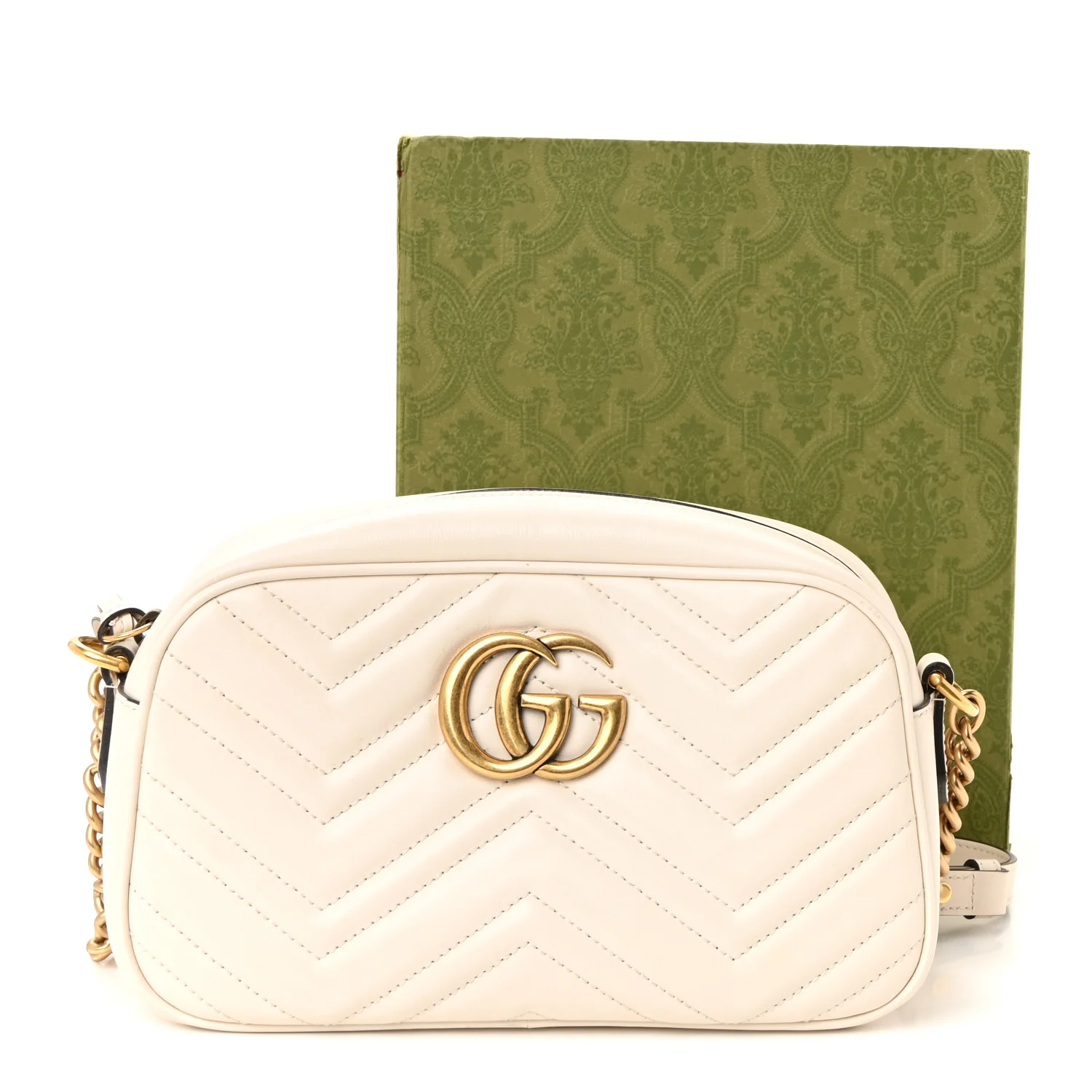Calfskin Matelasse Small GG Marmont Chain Shoulder Bag White - Image 11