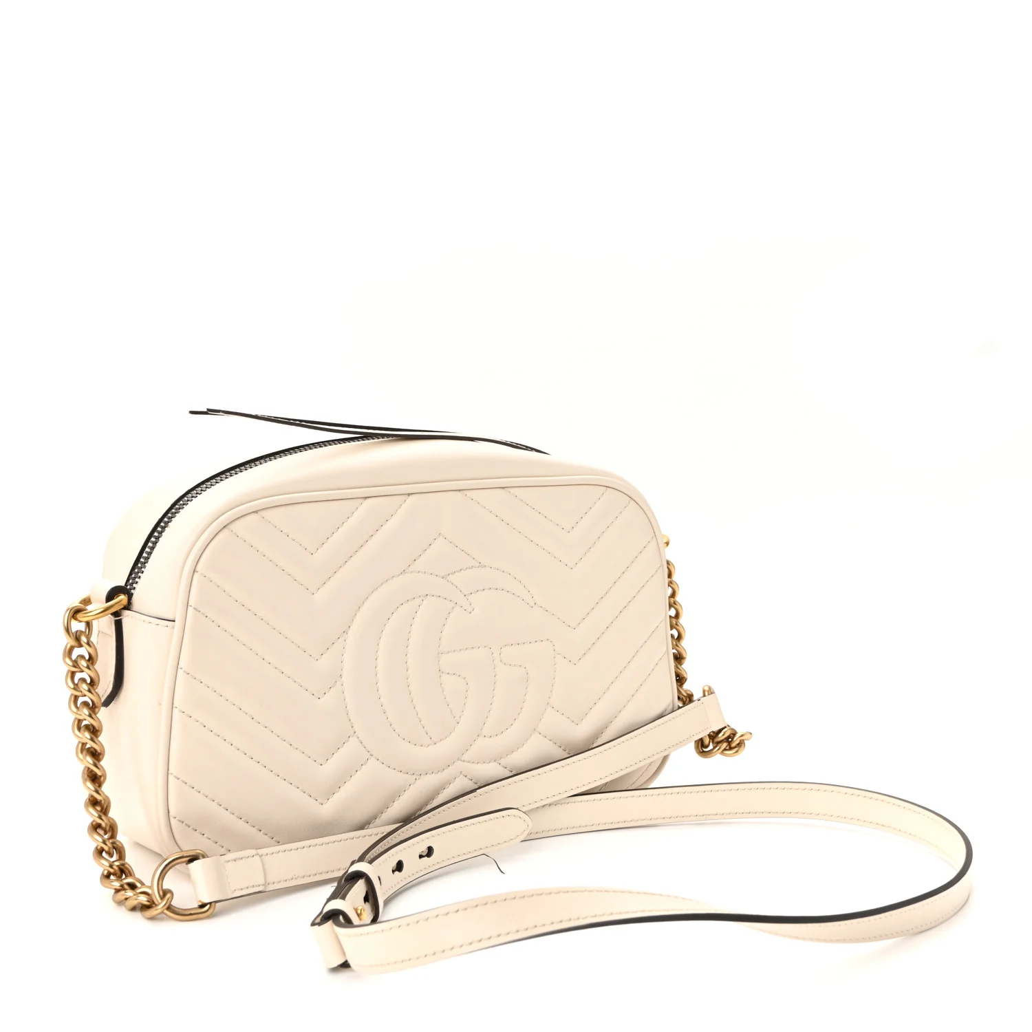 Calfskin Matelasse Small GG Marmont Chain Shoulder Bag White - Image 3