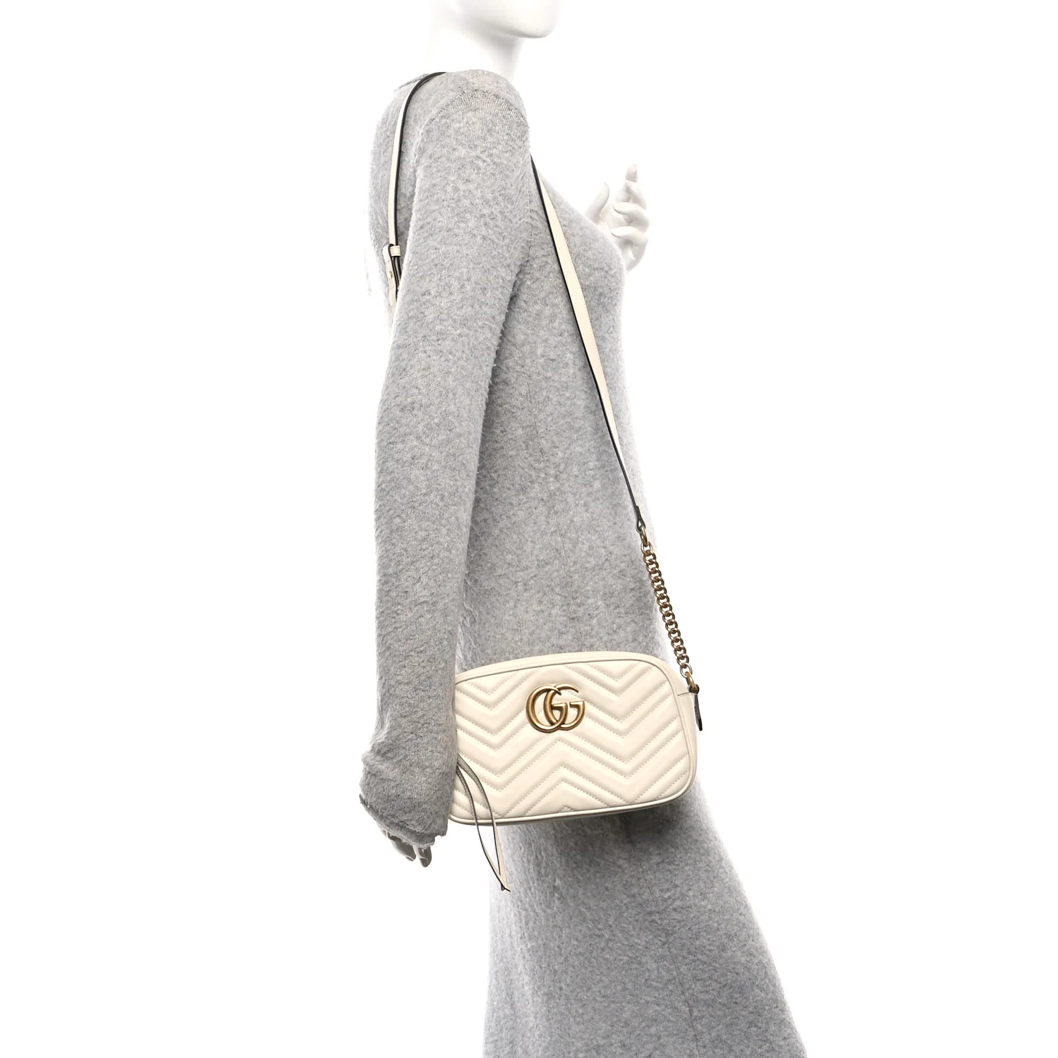Calfskin Matelasse Small GG Marmont Chain Shoulder Bag White - Image 2
