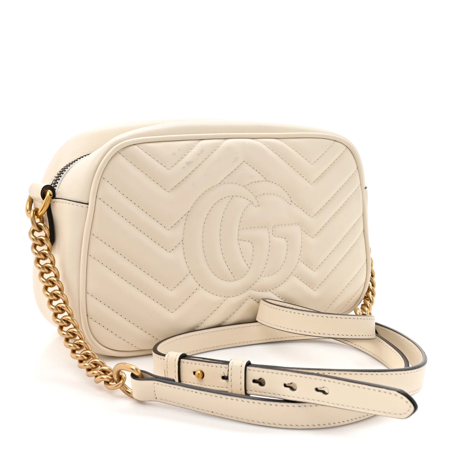 Calfskin Matelasse Small GG Marmont Chain Shoulder Bag White - Image 3