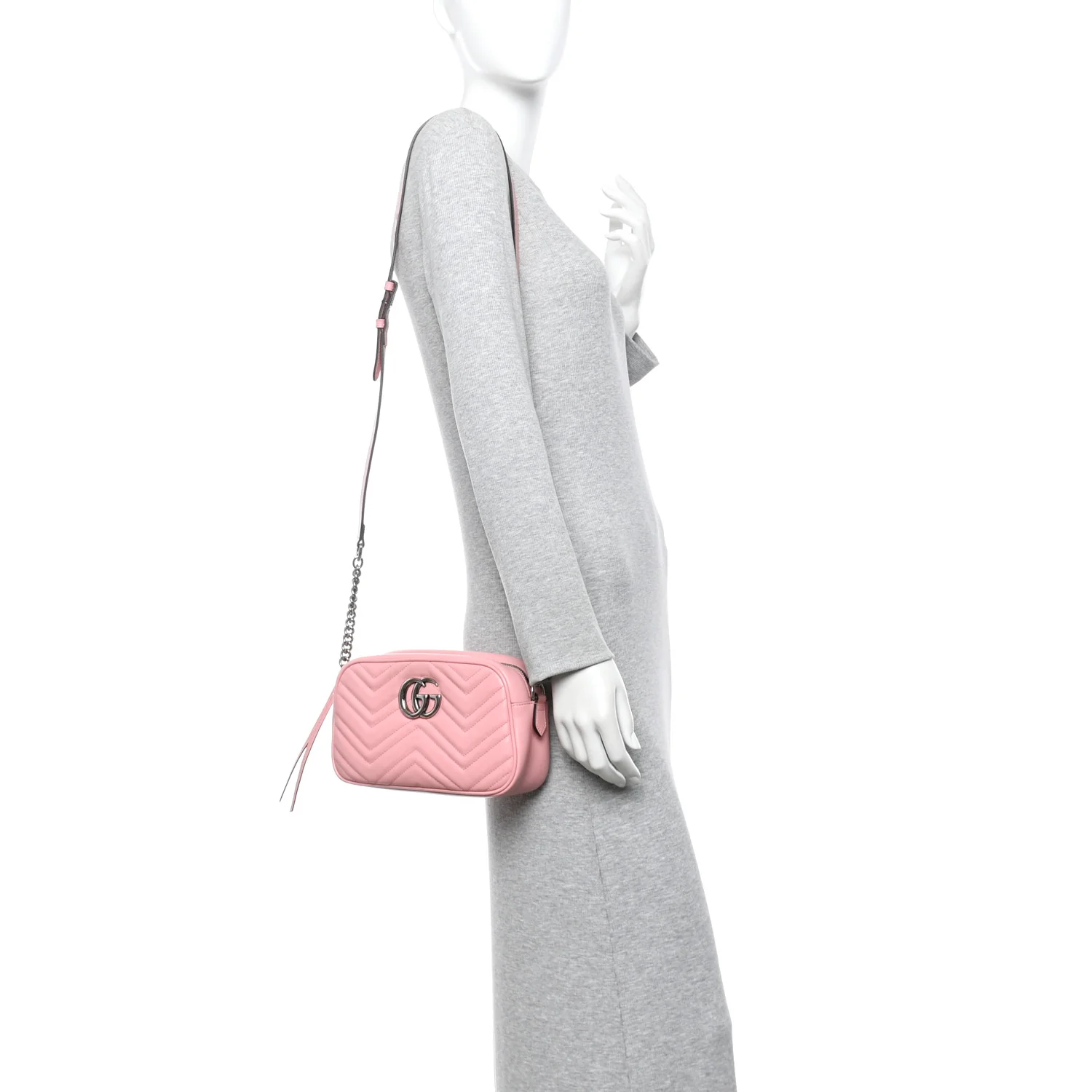 Calfskin Matelasse Small GG Marmont Chain Shoulder Bag Wild Rose - Image 2