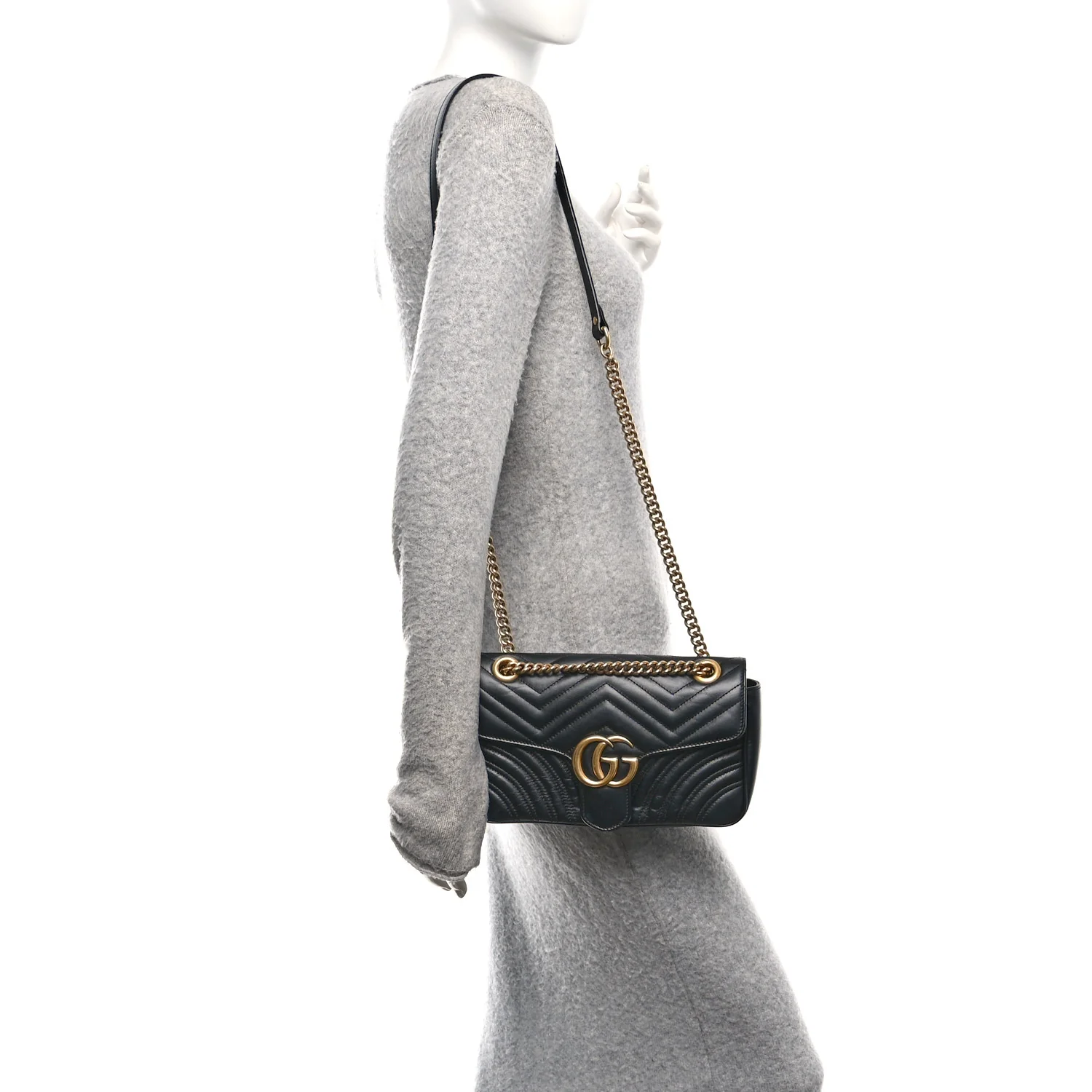 Calfskin Matelasse Small GG Marmont Shoulder Bag Black - Image 2