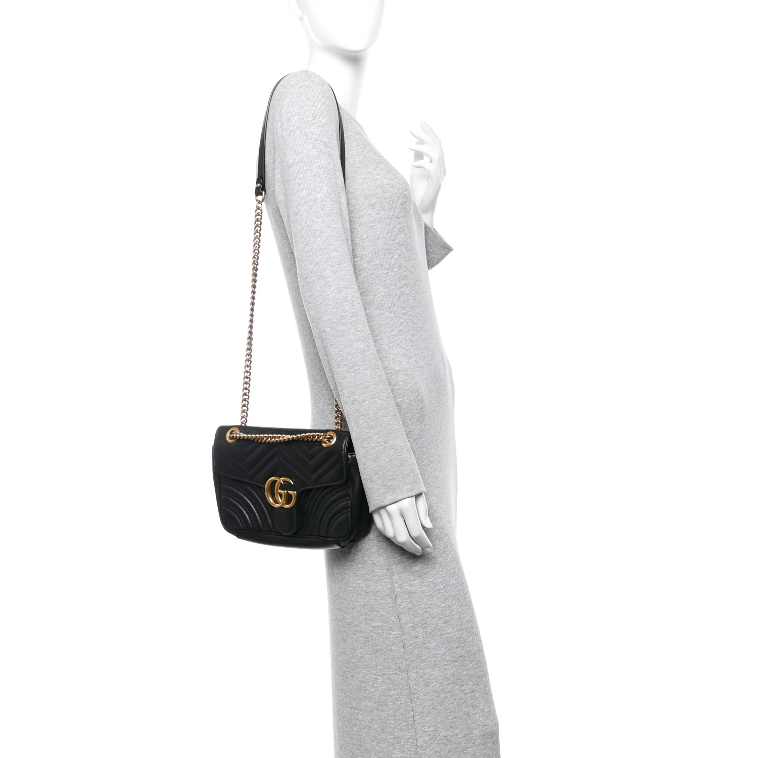 Calfskin Matelasse Small GG Marmont Shoulder Bag Black - Image 2