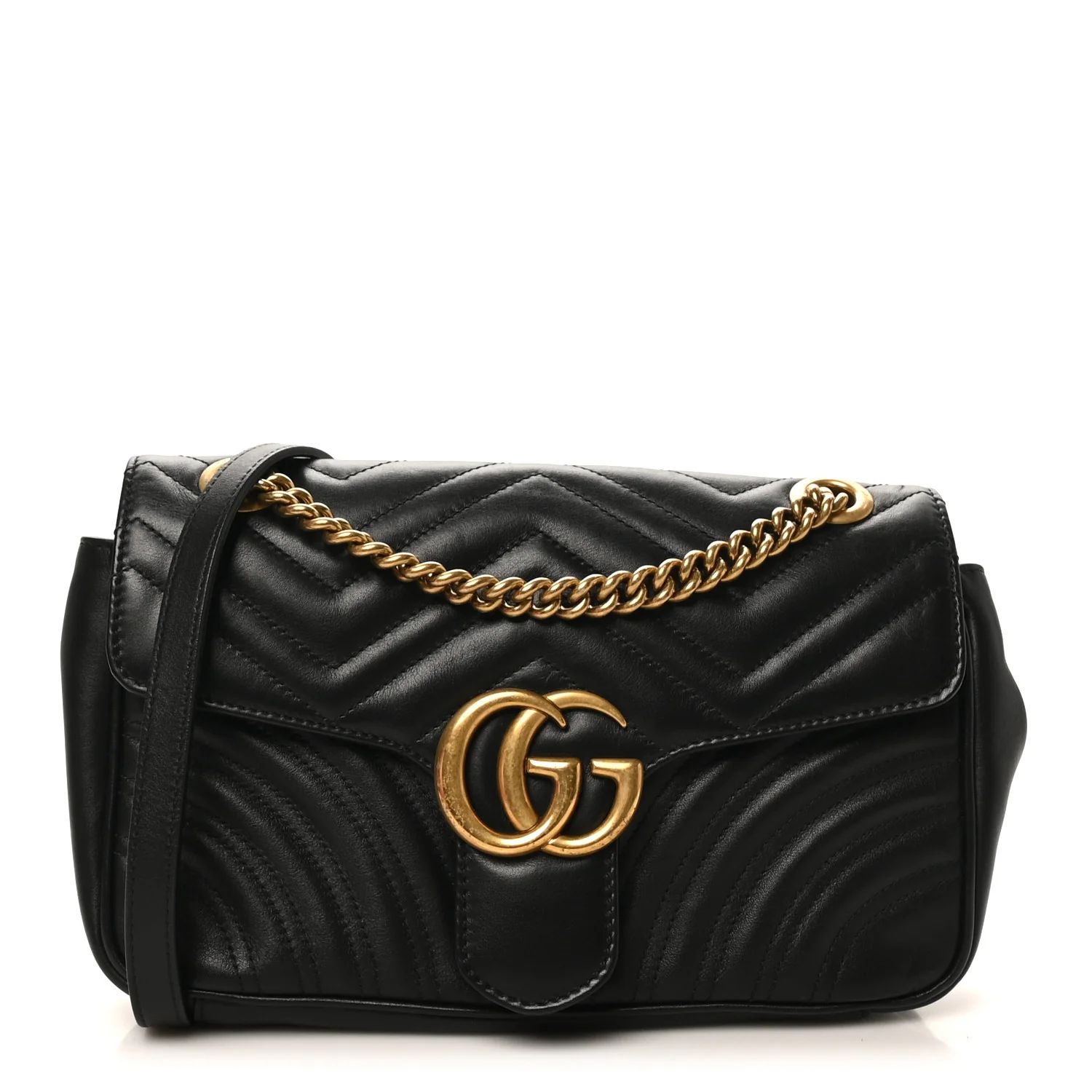 Calfskin Matelasse Small GG Marmont Shoulder Bag Black
