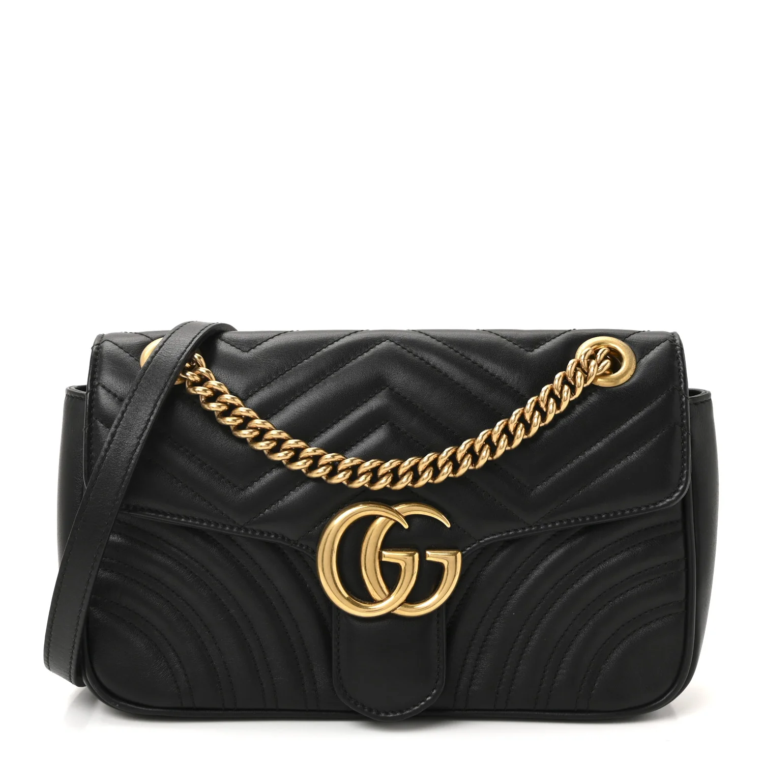 Calfskin Matelasse Small GG Marmont Shoulder Bag Black