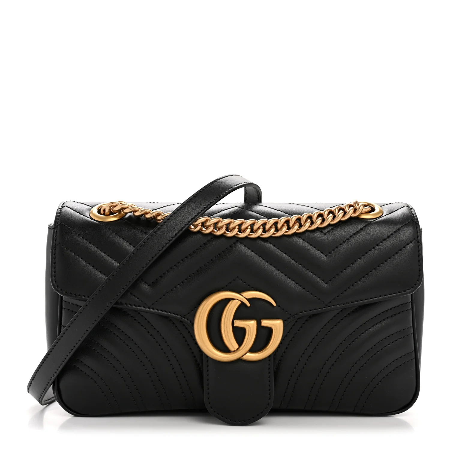Calfskin Matelasse Small GG Marmont Shoulder Bag Black