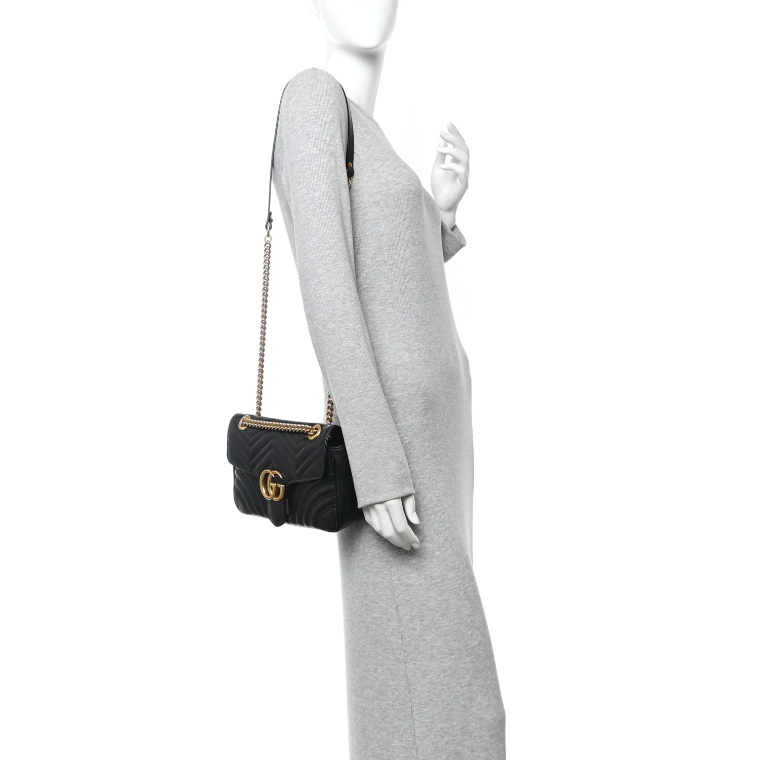 Calfskin Matelasse Small GG Marmont Shoulder Bag Black - Image 2