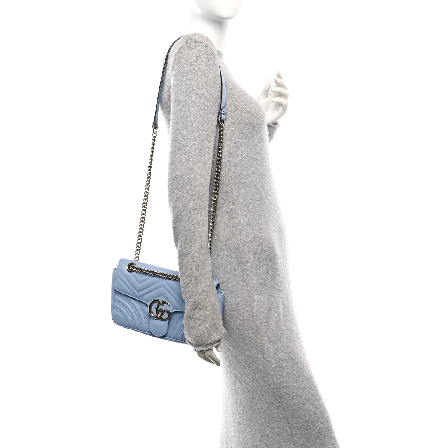 Calfskin Matelasse Small GG Marmont Shoulder Bag Porcelain Light Blue - Image 2