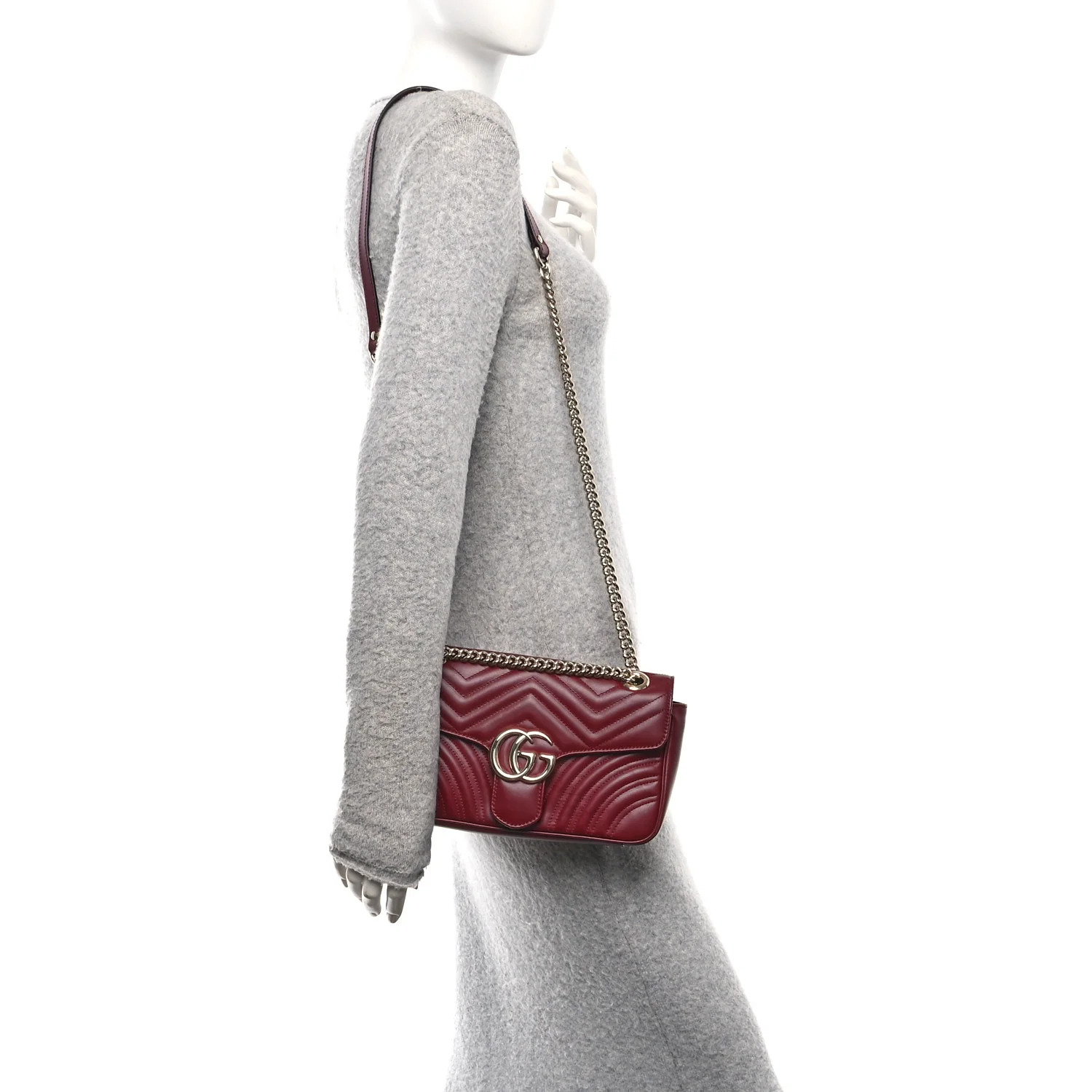 Calfskin Matelasse Small GG Marmont Shoulder Bag Rosso Ancora - Image 2