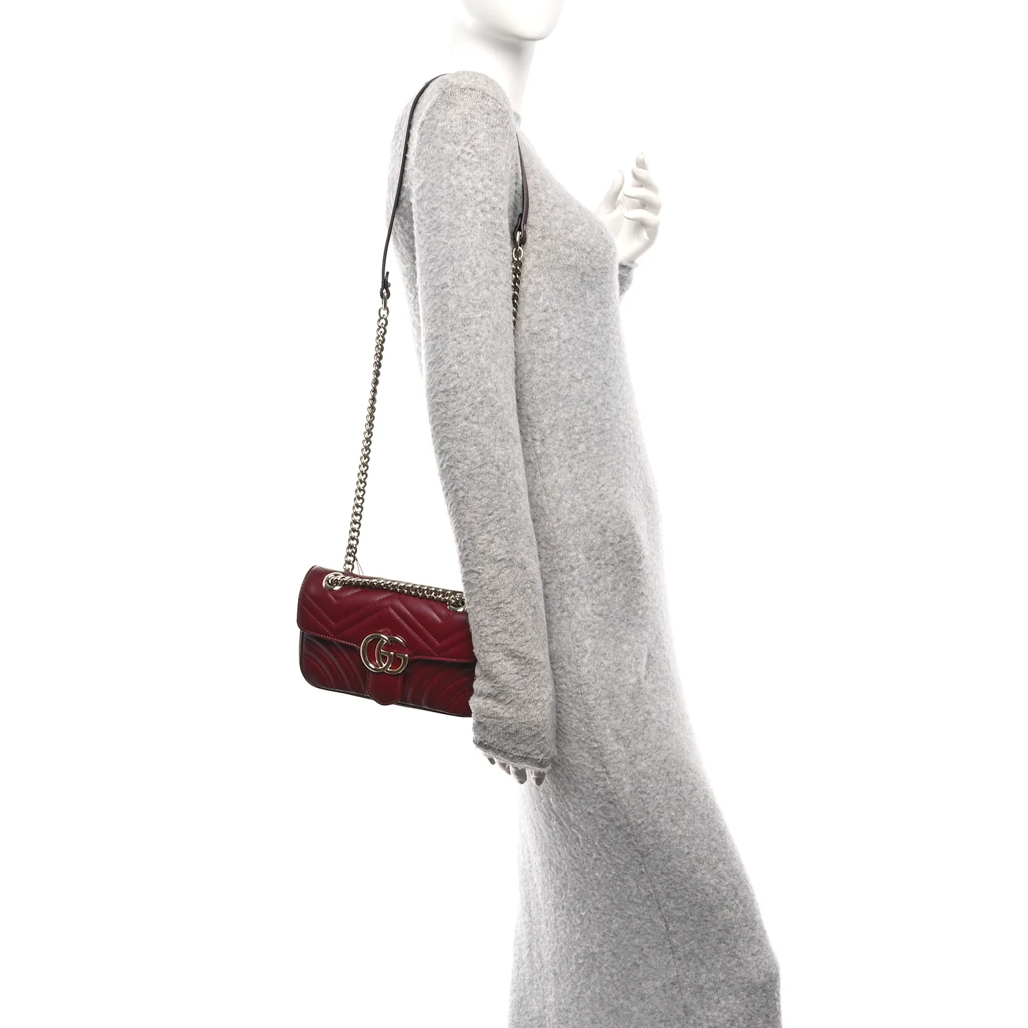 Calfskin Matelasse Small GG Marmont Shoulder Bag Rosso Ancora Red - Image 2