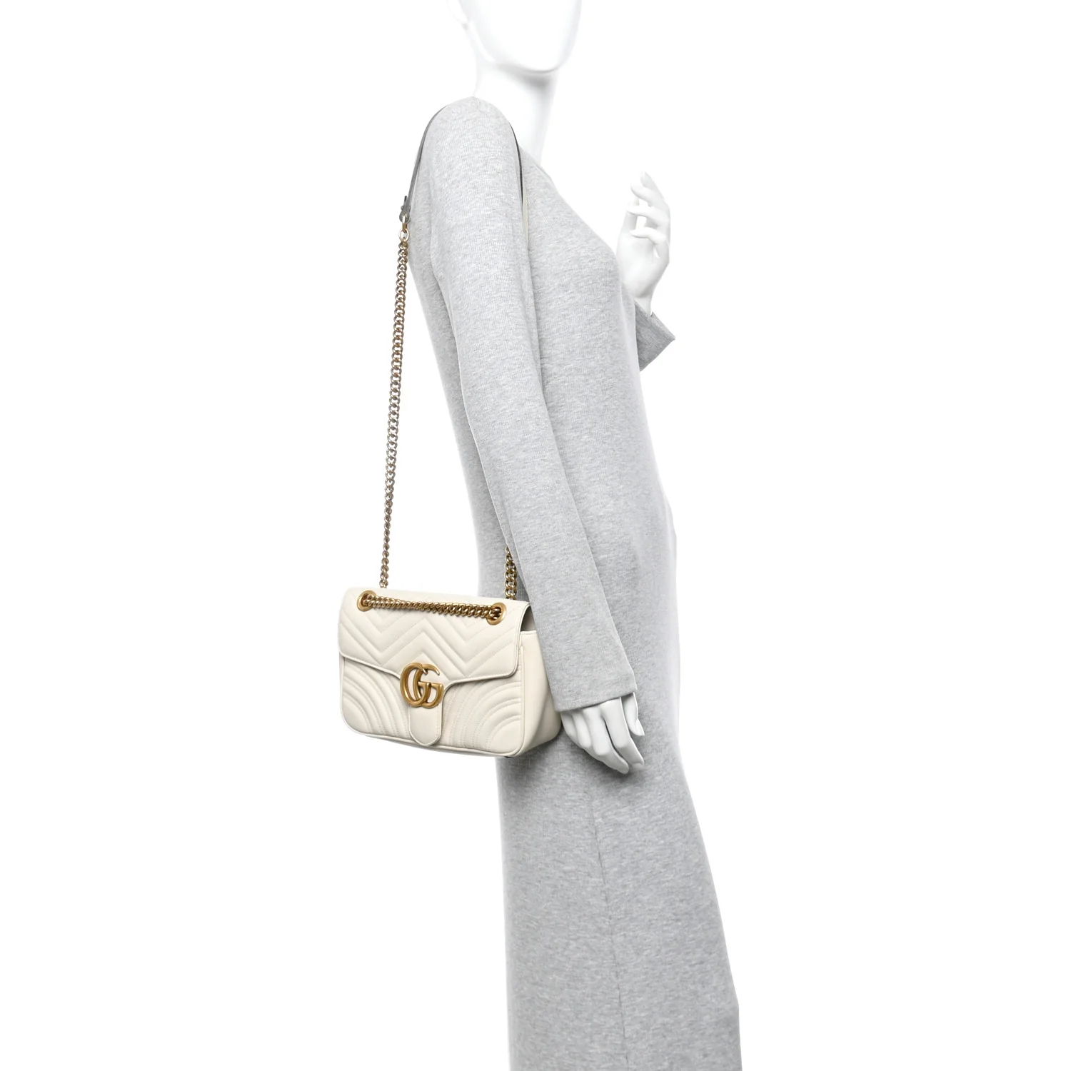 Calfskin Matelasse Small GG Marmont Shoulder Bag White - Image 2
