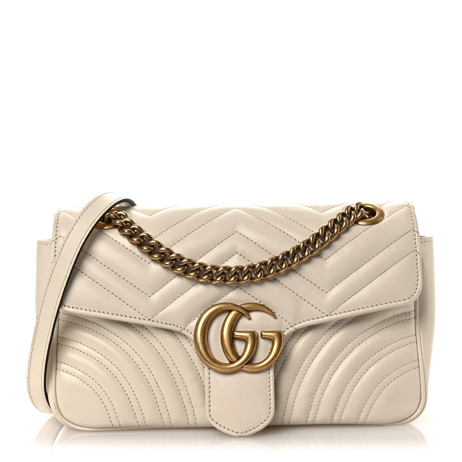 Calfskin Matelasse Small GG Marmont Shoulder Bag White