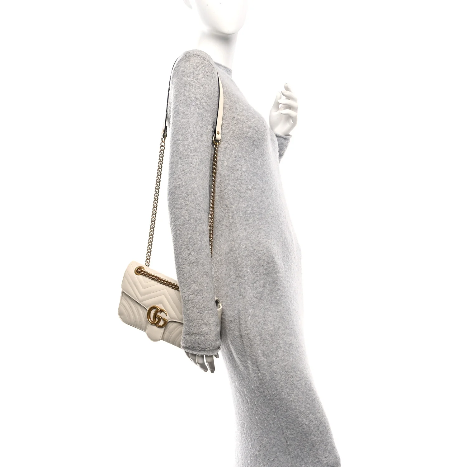 Calfskin Matelasse Small GG Marmont Shoulder Bag White - Image 2