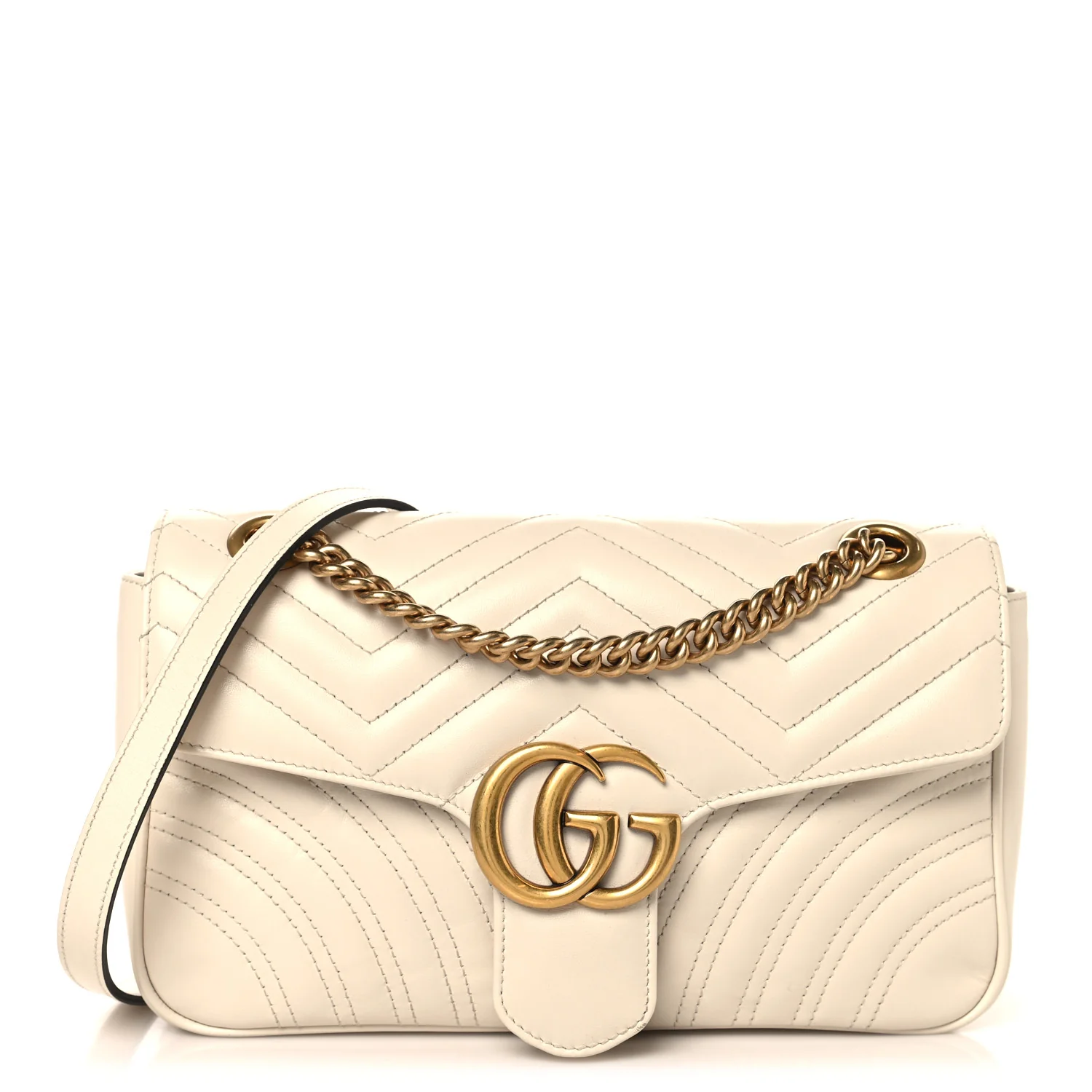 Calfskin Matelasse Small GG Marmont Shoulder Bag White