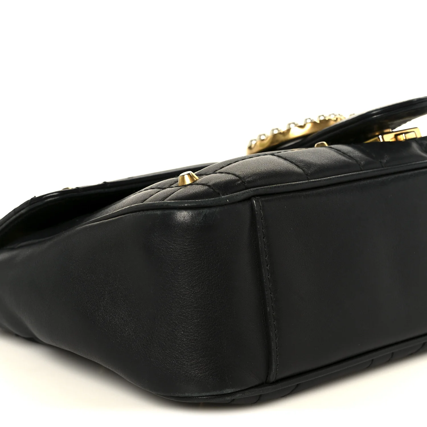 Calfskin Matelasse Studded Small Pearly GG Marmont Shoulder Bag Black - Image 10