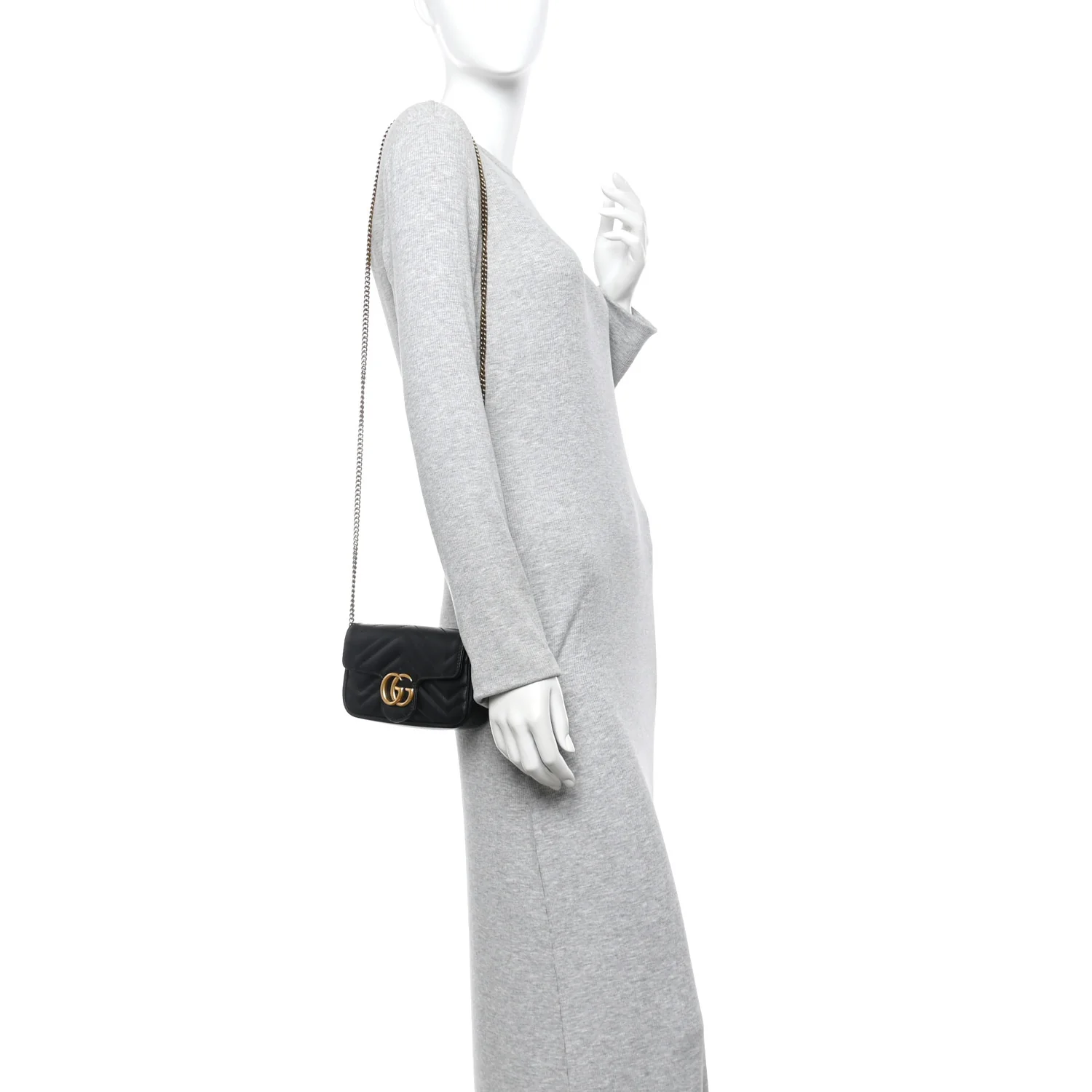 Calfskin Matelasse Super Mini GG Marmont Shoulder Bag Black - Image 2
