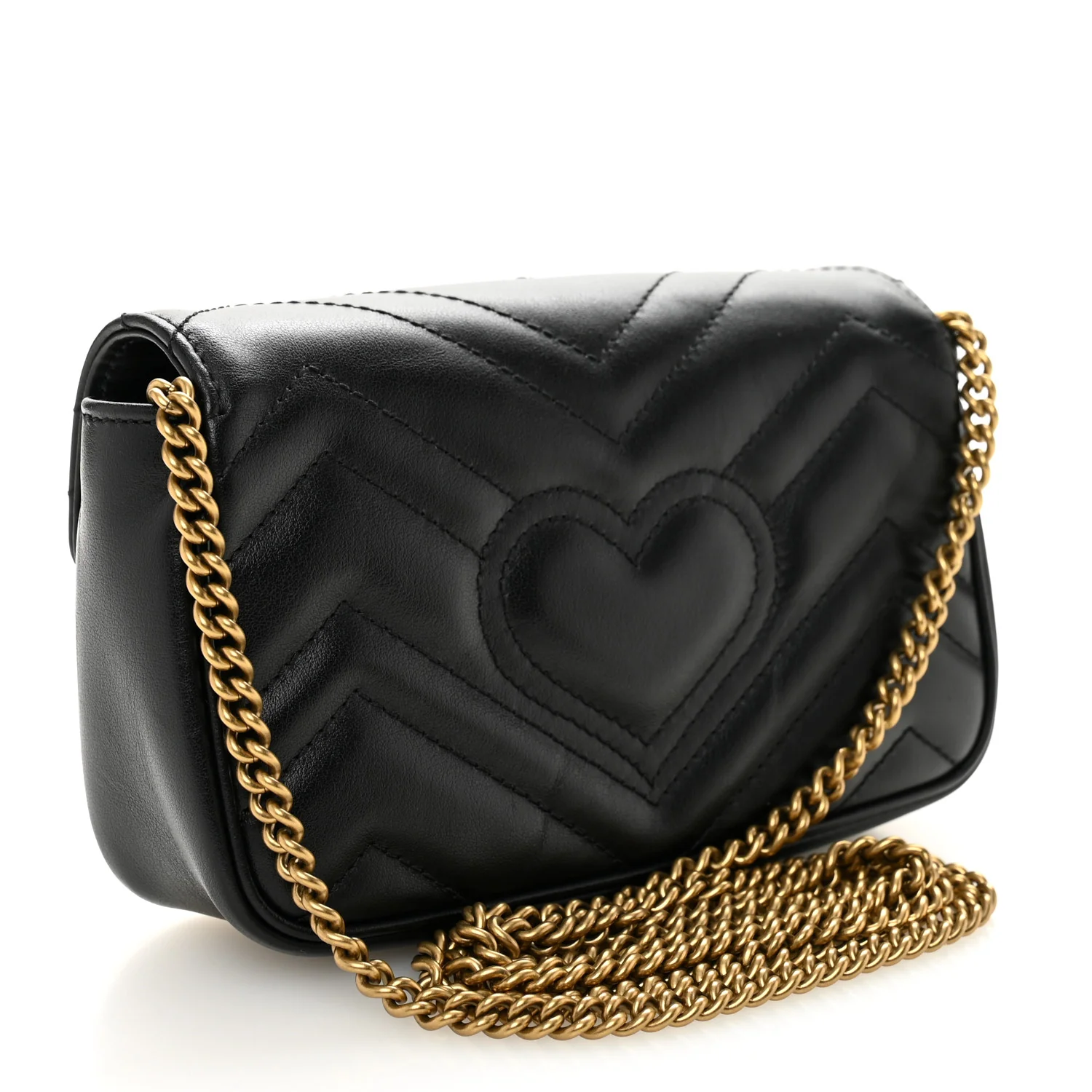 Calfskin Matelasse Super Mini GG Marmont Shoulder Bag Black - Image 3
