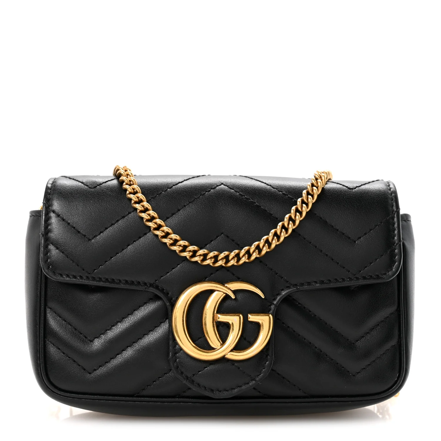 Calfskin Matelasse Super Mini GG Marmont Shoulder Bag Black