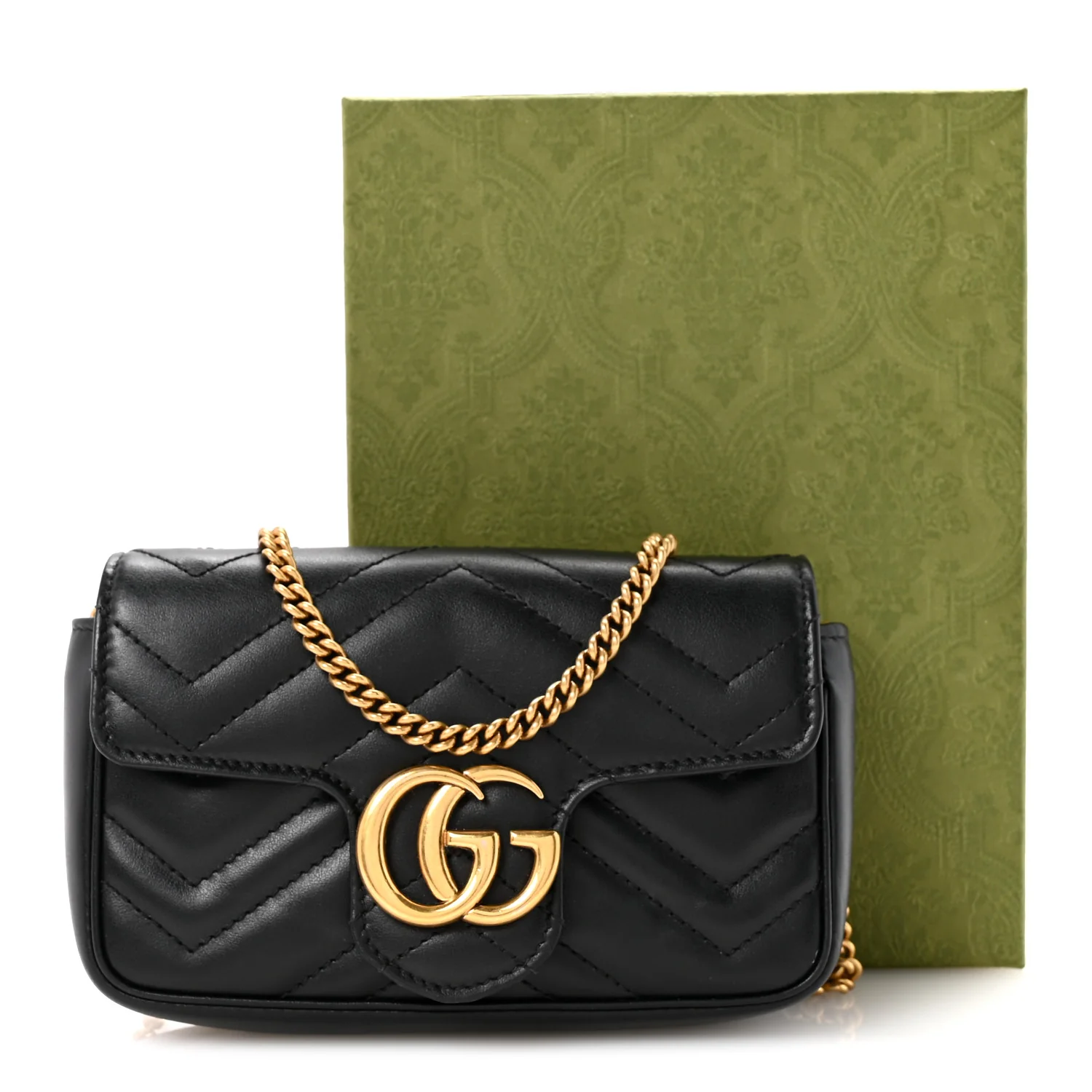 Calfskin Matelasse Super Mini GG Marmont Shoulder Bag Black - Image 11
