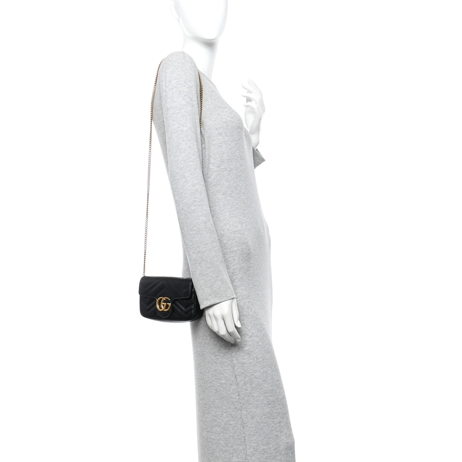 Calfskin Matelasse Super Mini GG Marmont Shoulder Bag Black - Image 2