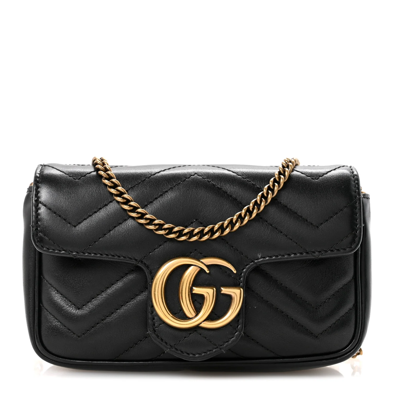 Calfskin Matelasse Super Mini GG Marmont Shoulder Bag Black