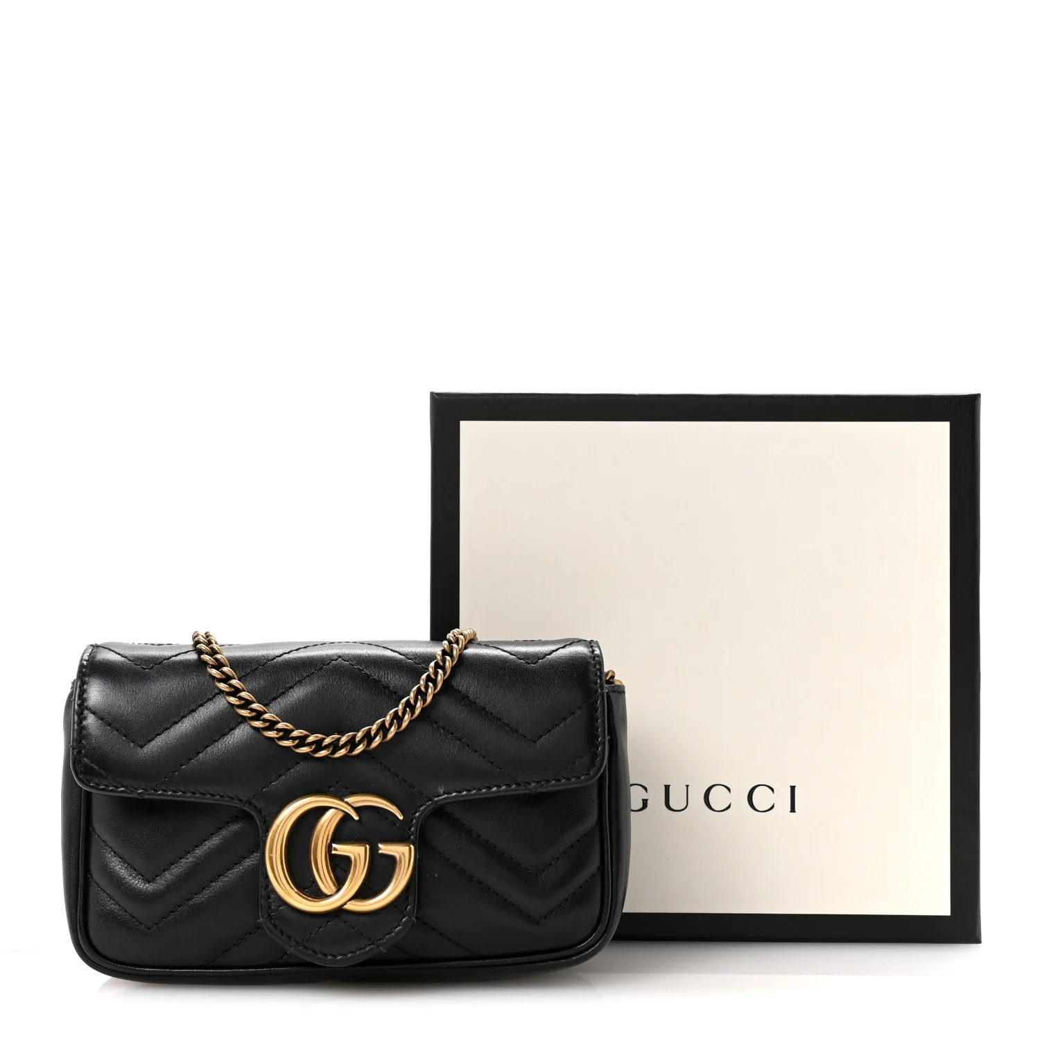Calfskin Matelasse Super Mini GG Marmont Shoulder Bag Black - Image 16