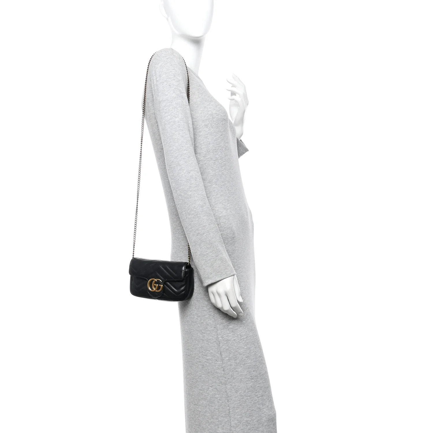 Calfskin Matelasse Super Mini GG Marmont Shoulder Bag Black - Image 2