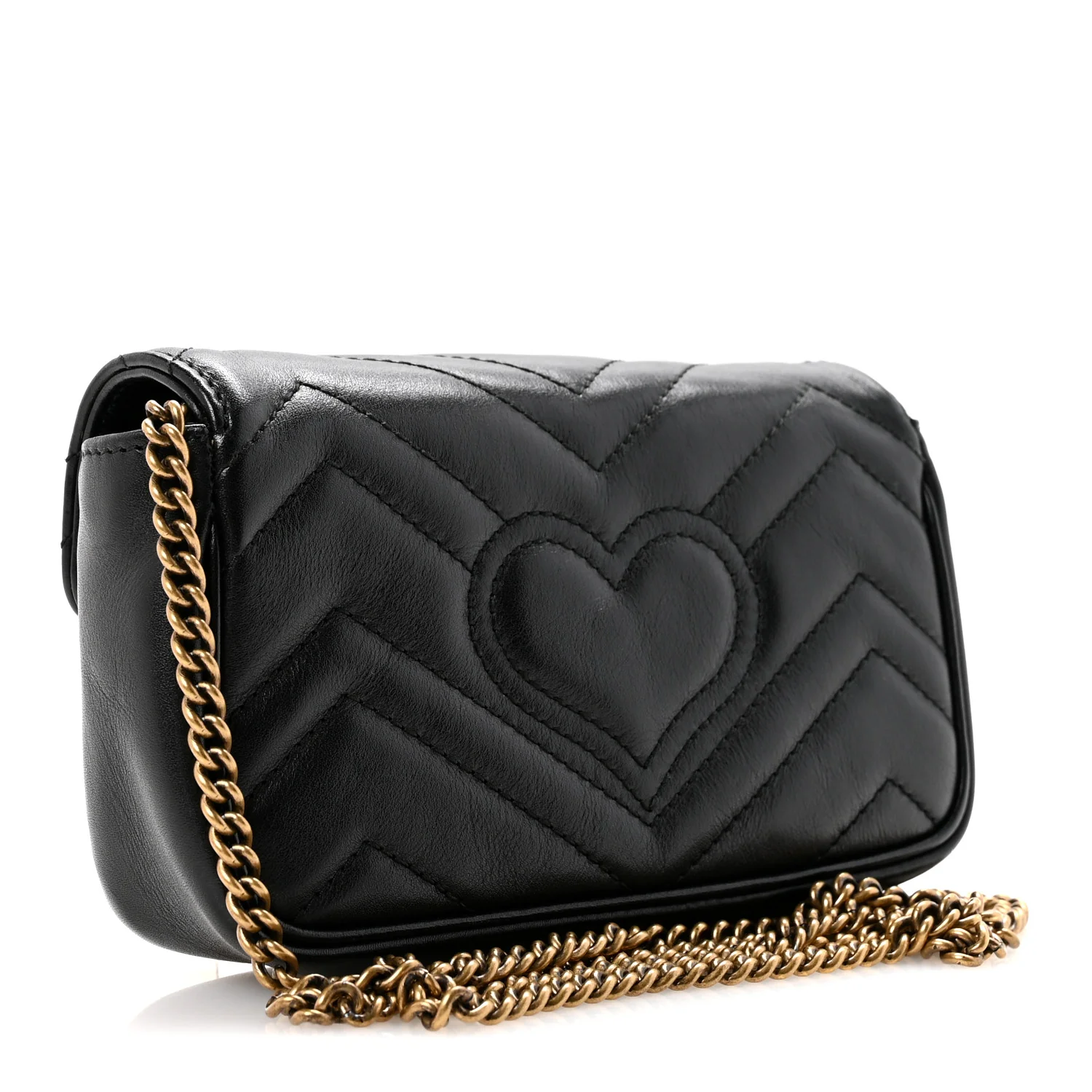 Calfskin Matelasse Super Mini GG Marmont Shoulder Bag Black - Image 3