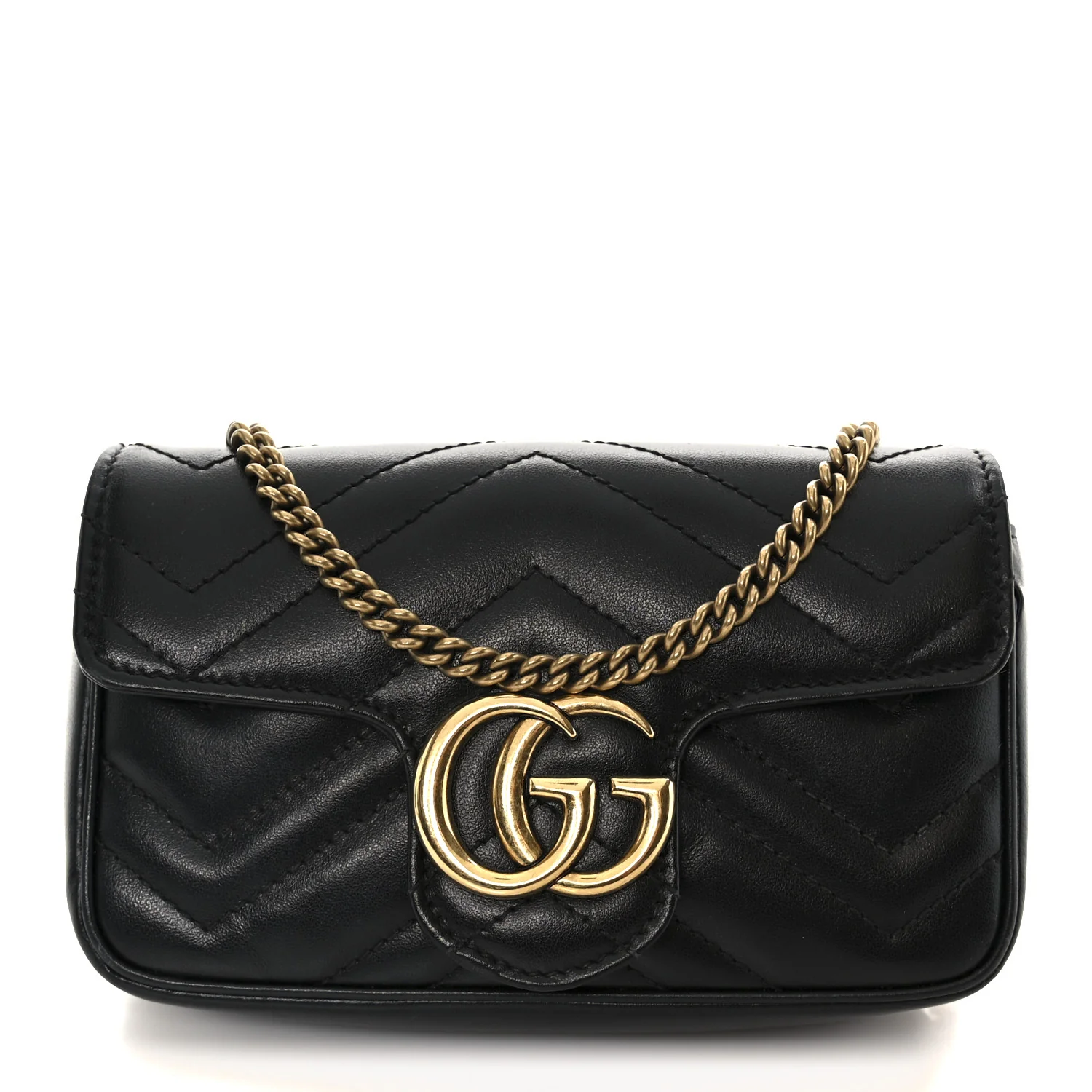 Calfskin Matelasse Super Mini GG Marmont Shoulder Bag Black