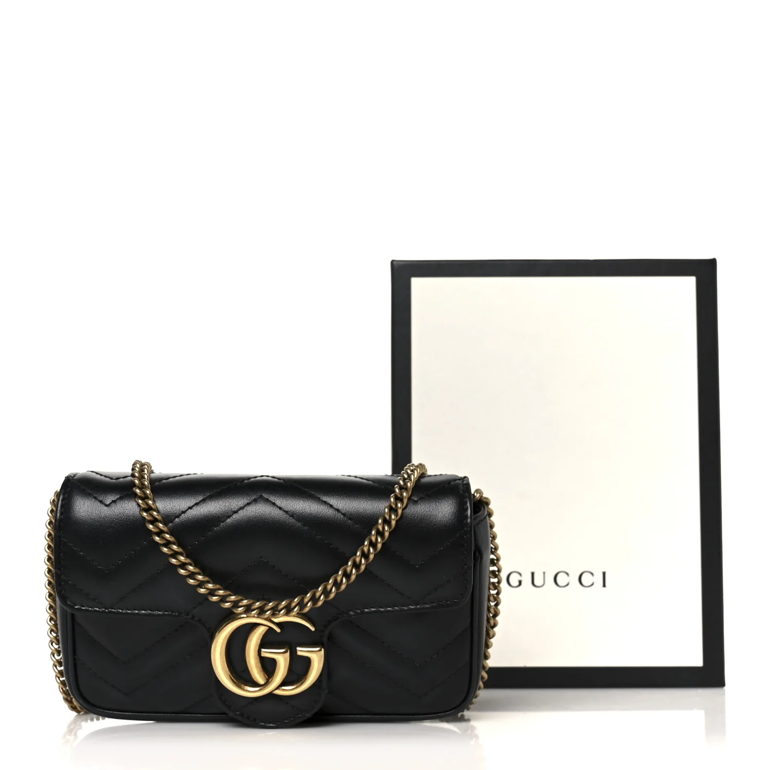 Calfskin Matelasse Super Mini GG Marmont Shoulder Bag Black - Image 11