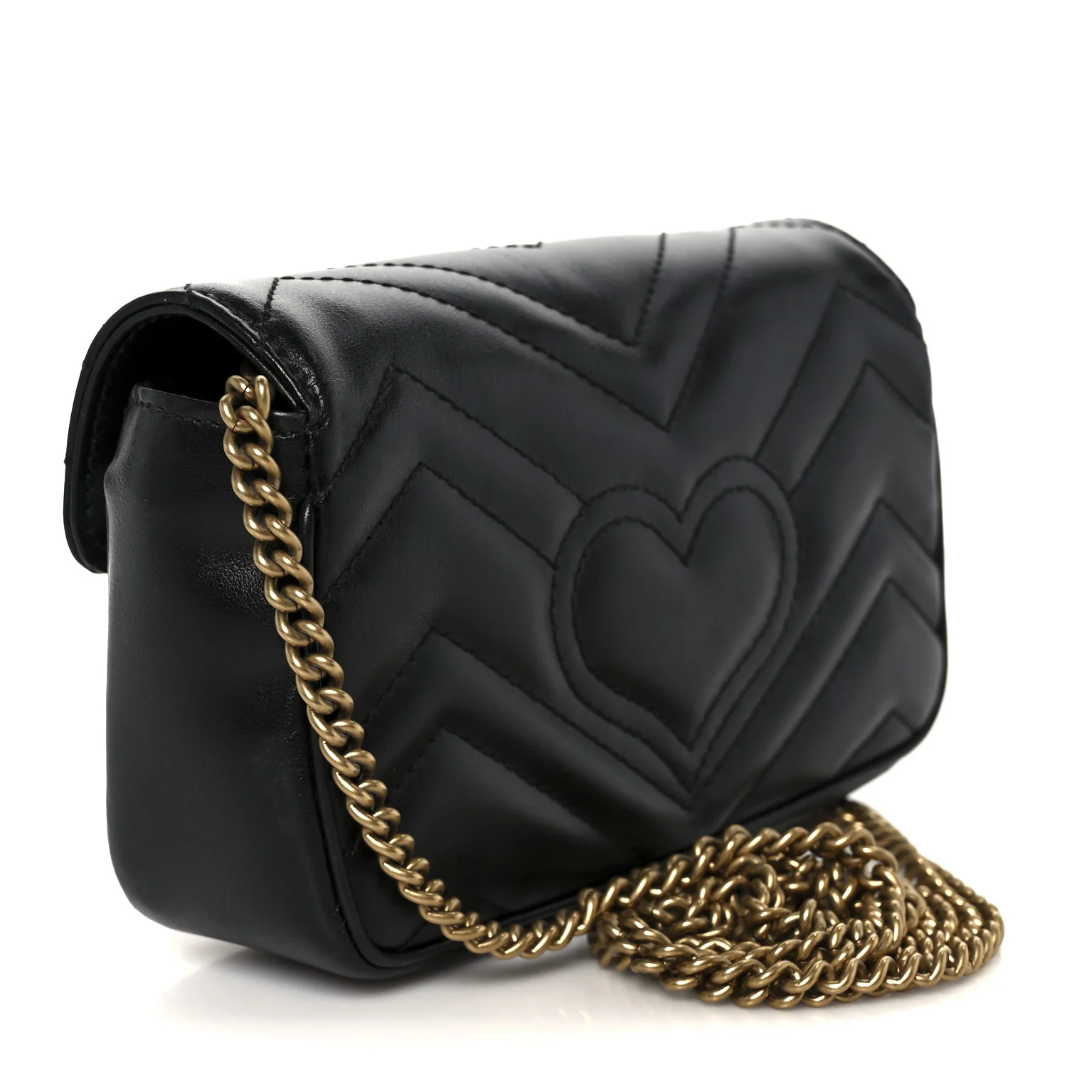 Calfskin Matelasse Super Mini GG Marmont Shoulder Bag Black - Image 3