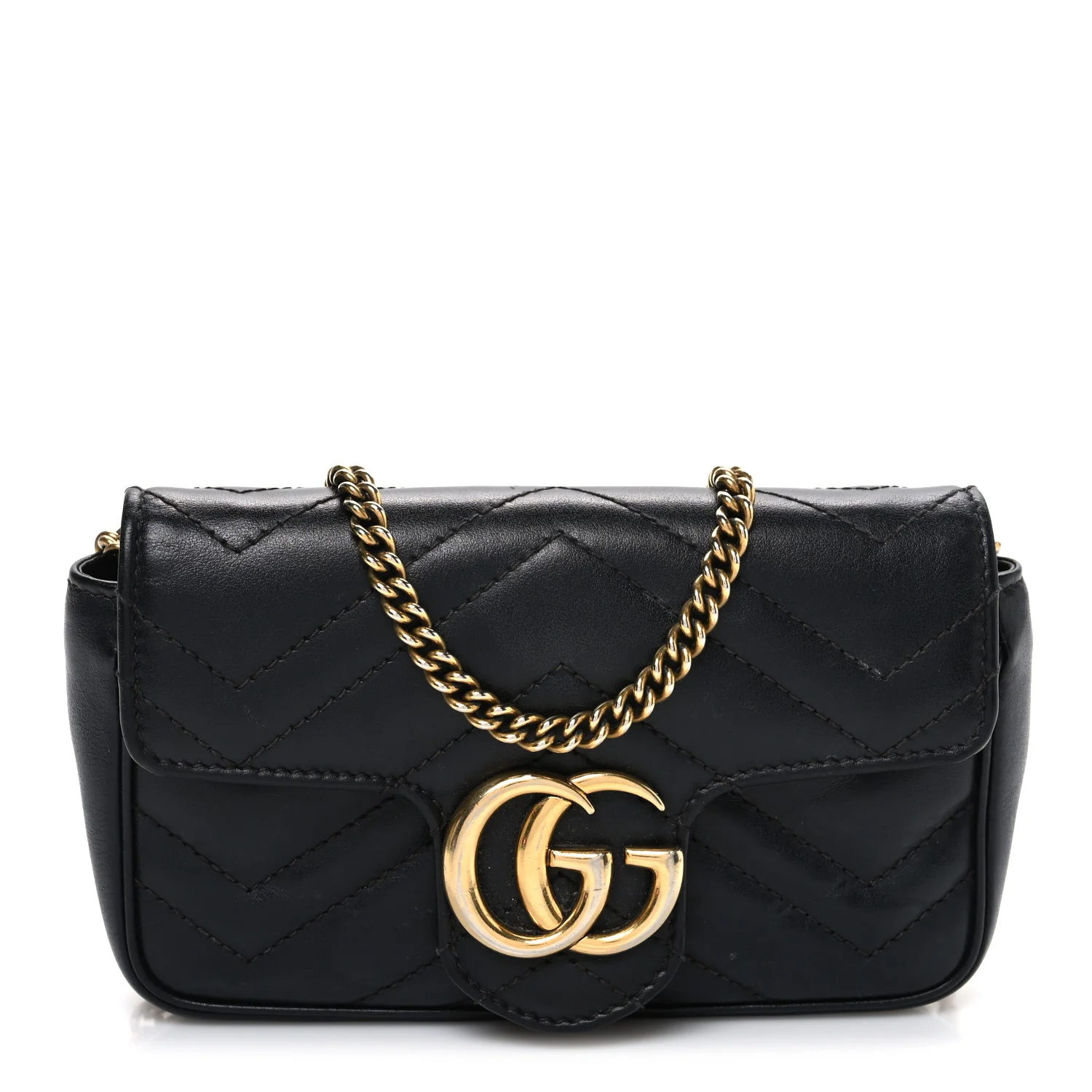 Calfskin Matelasse Super Mini GG Marmont Shoulder Bag Black
