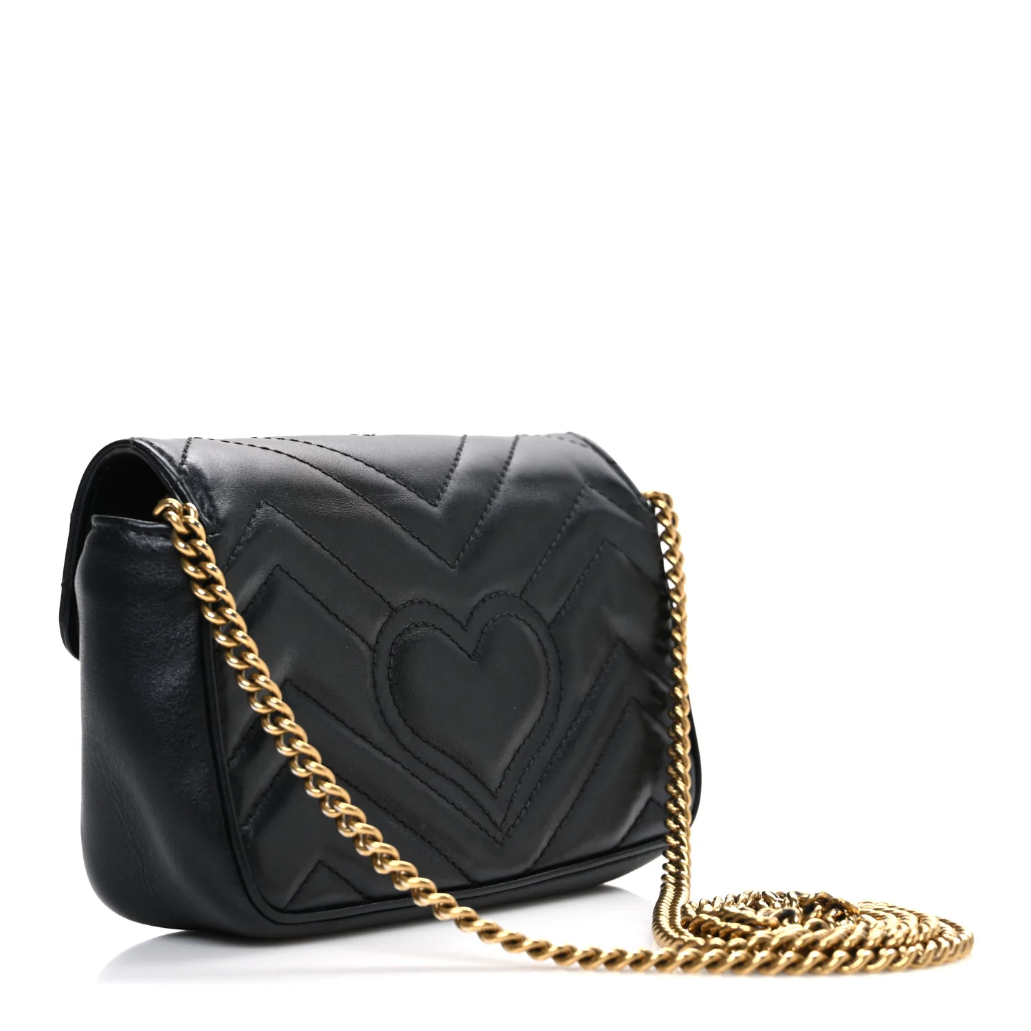 Calfskin Matelasse Super Mini GG Marmont Shoulder Bag Black - Image 3