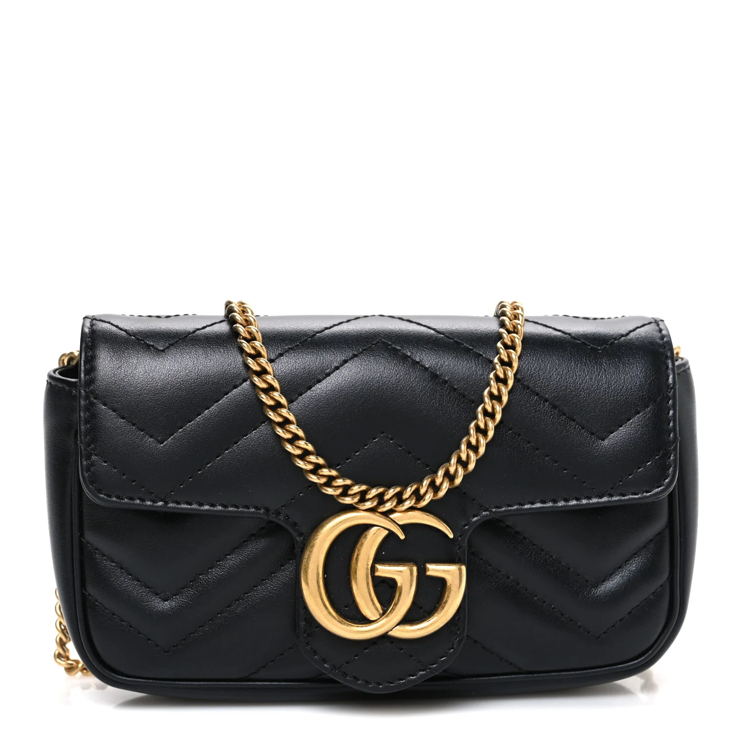Calfskin Matelasse Super Mini GG Marmont Shoulder Bag Black
