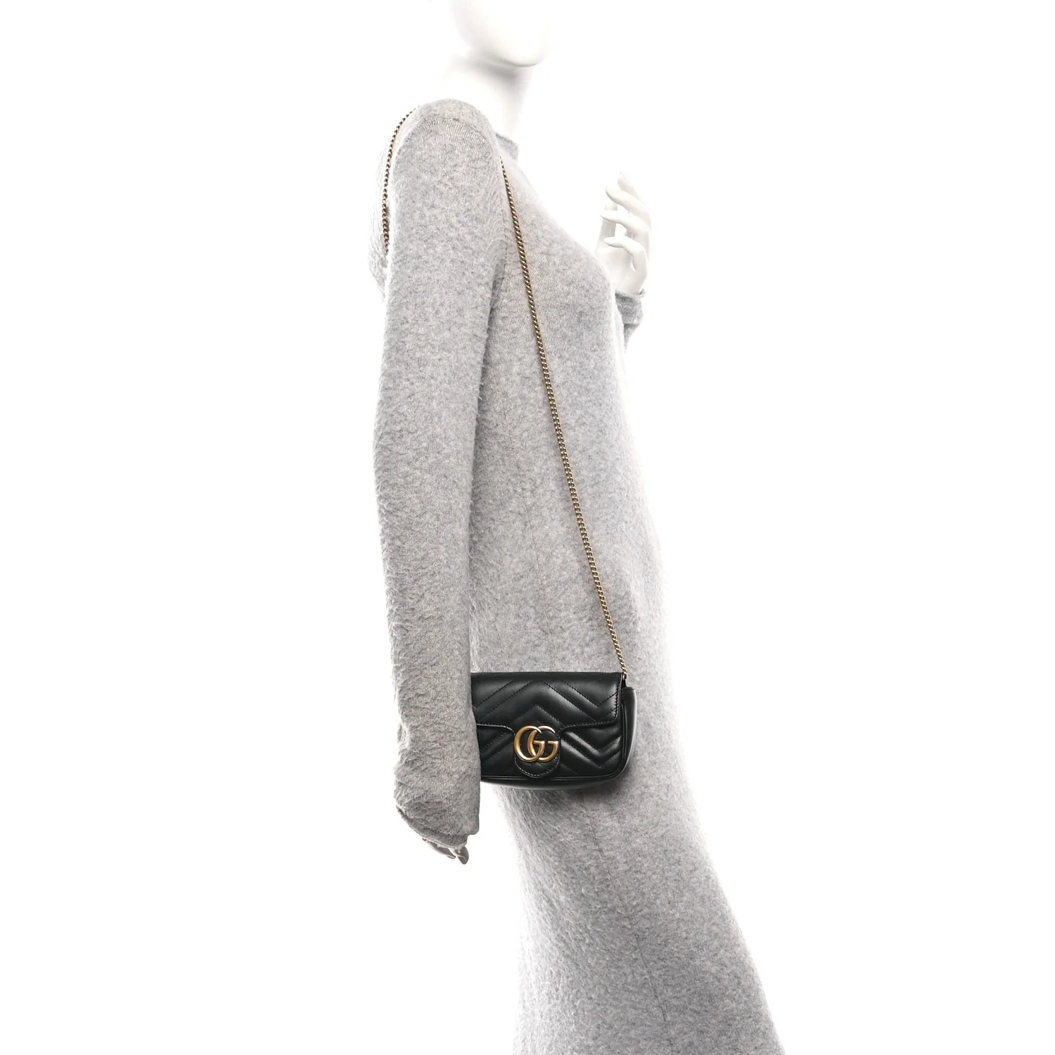 Calfskin Matelasse Super Mini GG Marmont Shoulder Bag Black - Image 2