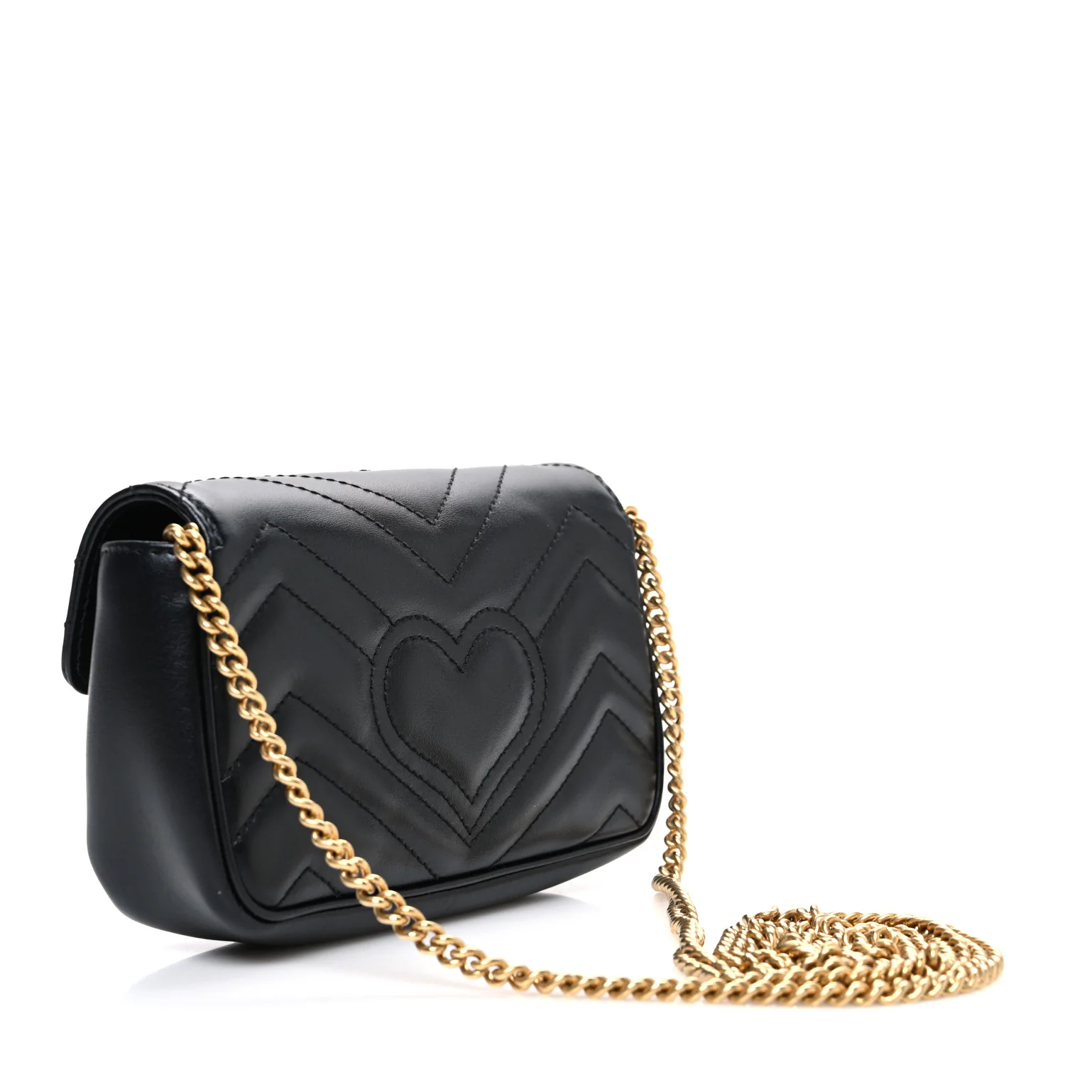 Calfskin Matelasse Super Mini GG Marmont Shoulder Bag Black - Image 3