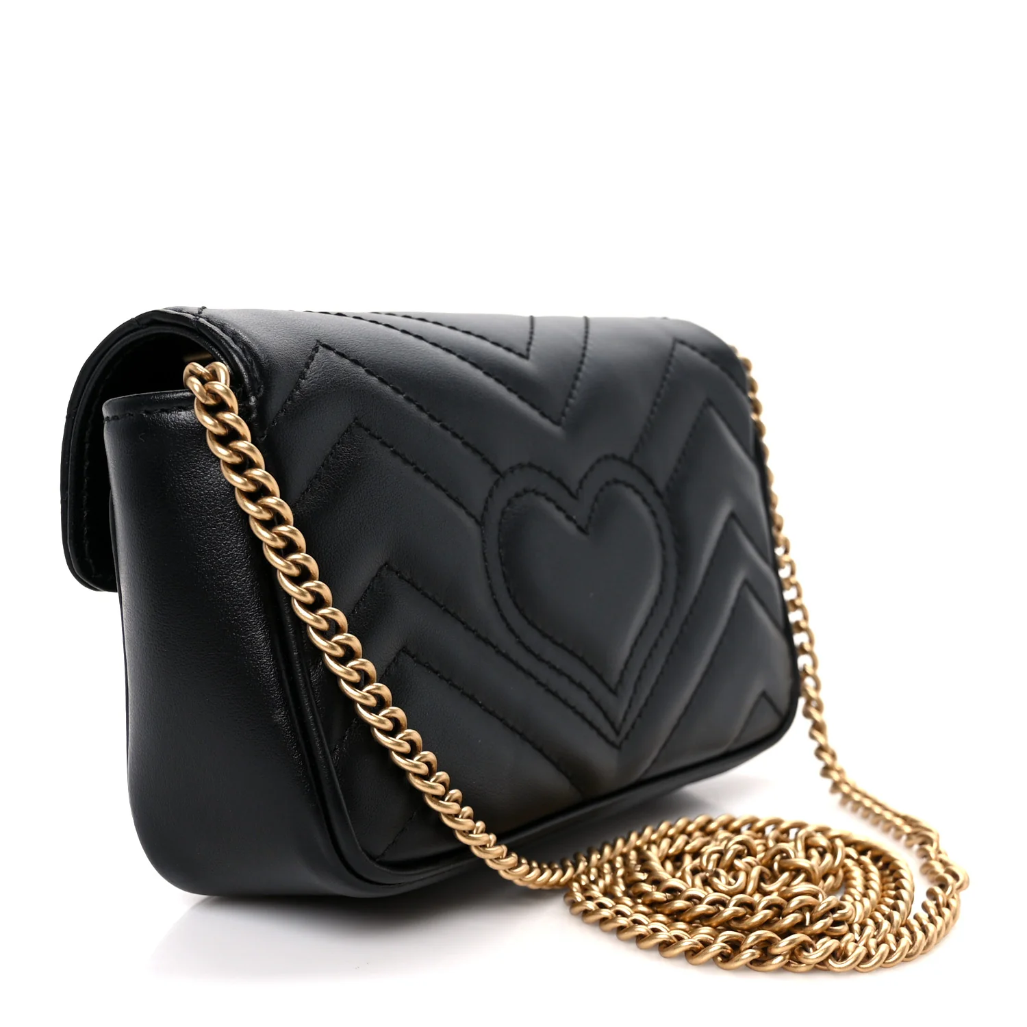 Calfskin Matelasse Super Mini GG Marmont Shoulder Bag Black - Image 3