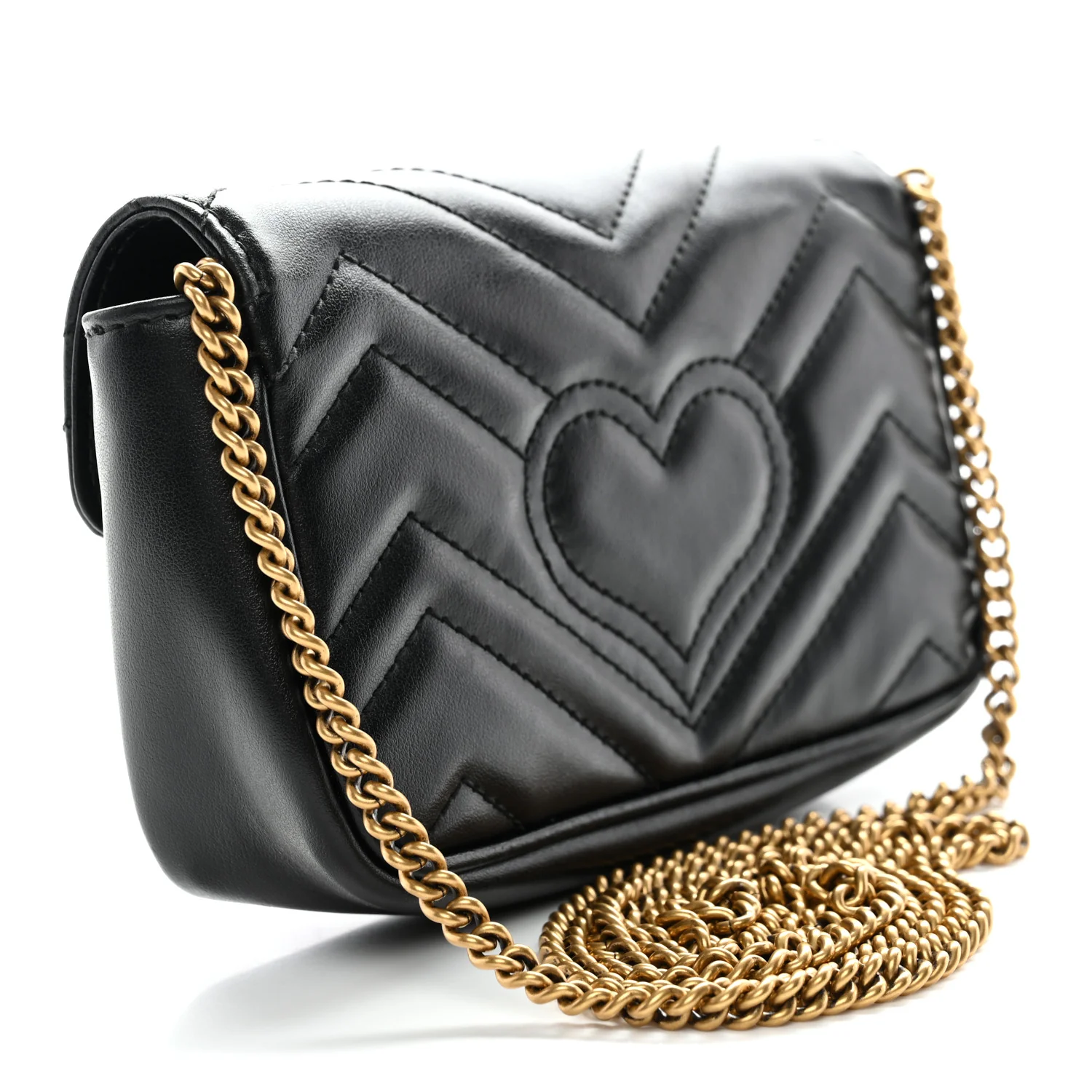 Calfskin Matelasse Super Mini GG Marmont Shoulder Bag Black - Image 3