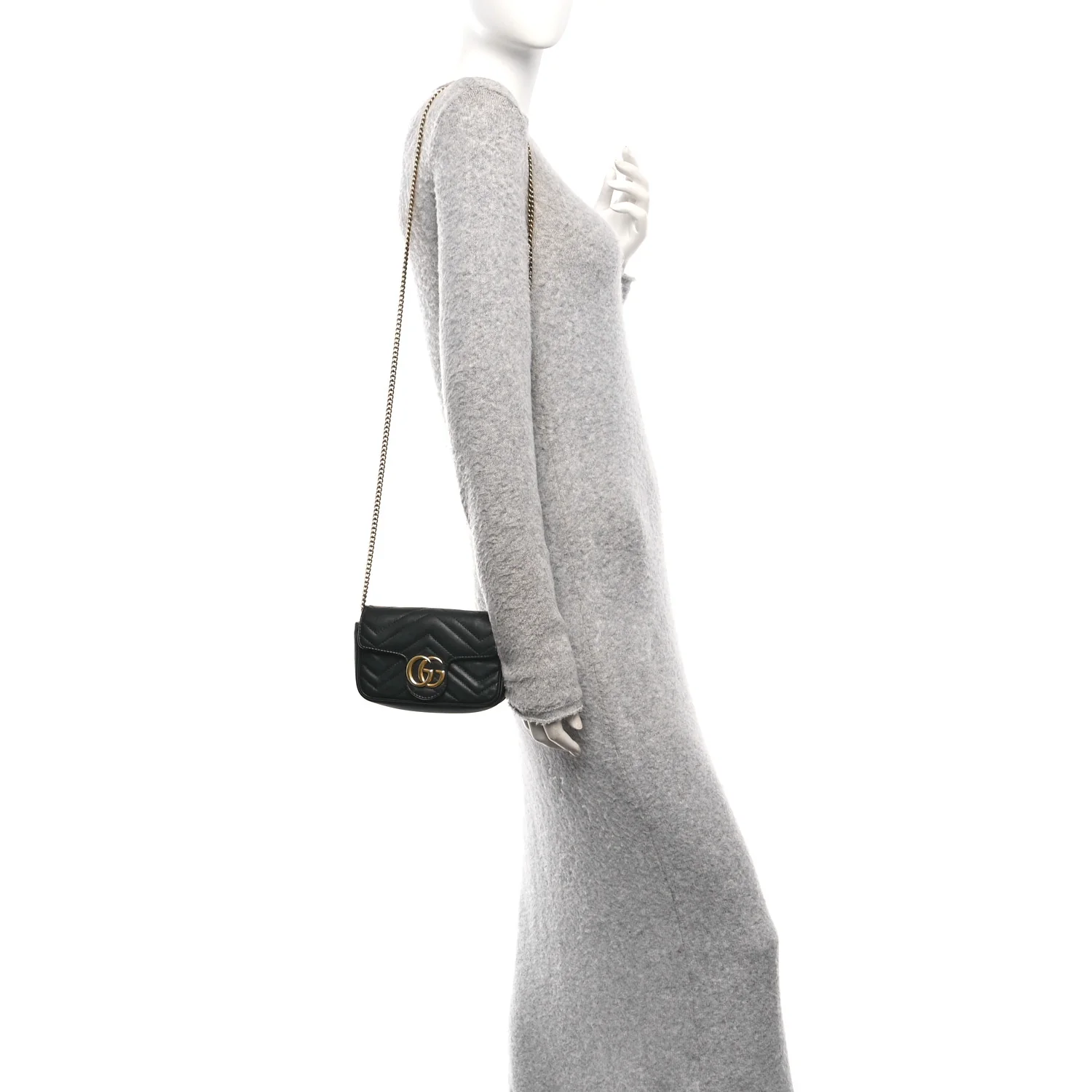 Calfskin Matelasse Super Mini GG Marmont Shoulder Bag Black - Image 2