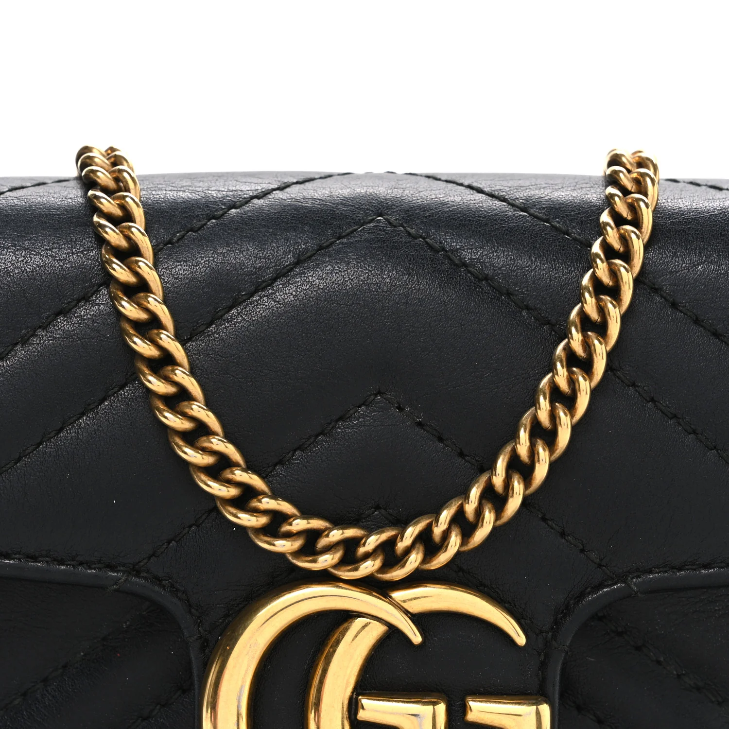 Calfskin Matelasse Super Mini GG Marmont Shoulder Bag Black - Image 8