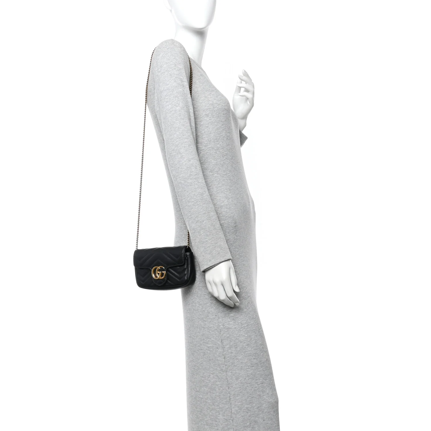Calfskin Matelasse Super Mini GG Marmont Shoulder Bag Black - Image 2