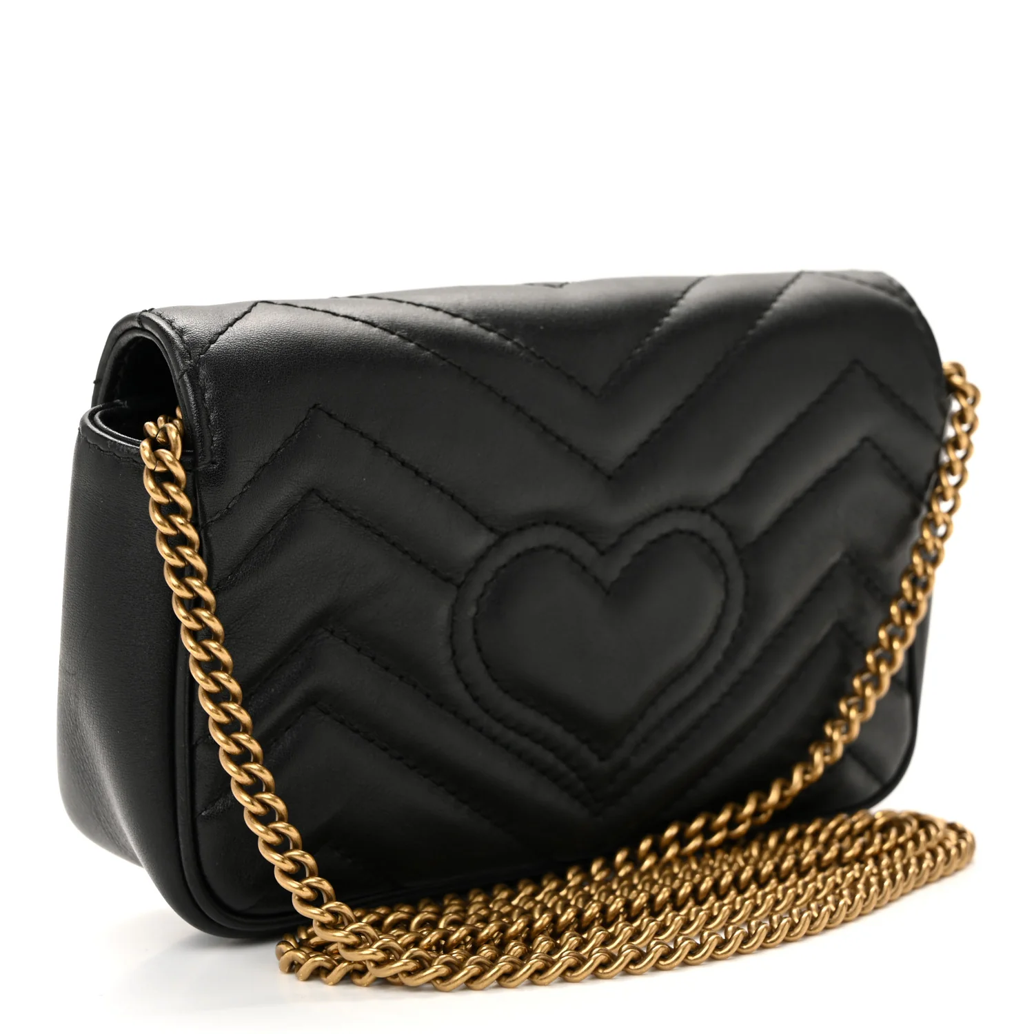 Calfskin Matelasse Super Mini GG Marmont Shoulder Bag Black - Image 3
