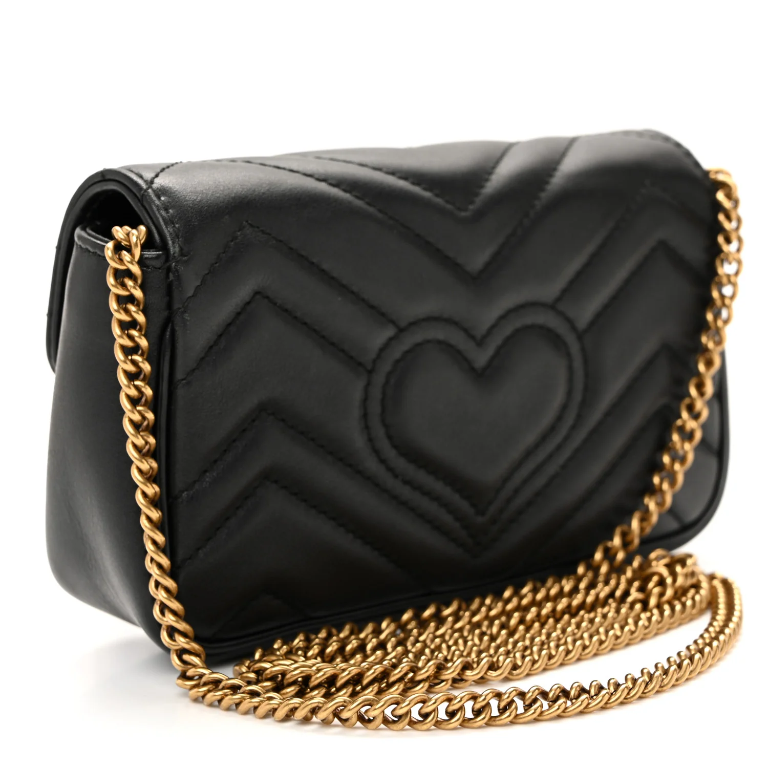 Calfskin Matelasse Super Mini GG Marmont Shoulder Bag Black - Image 3