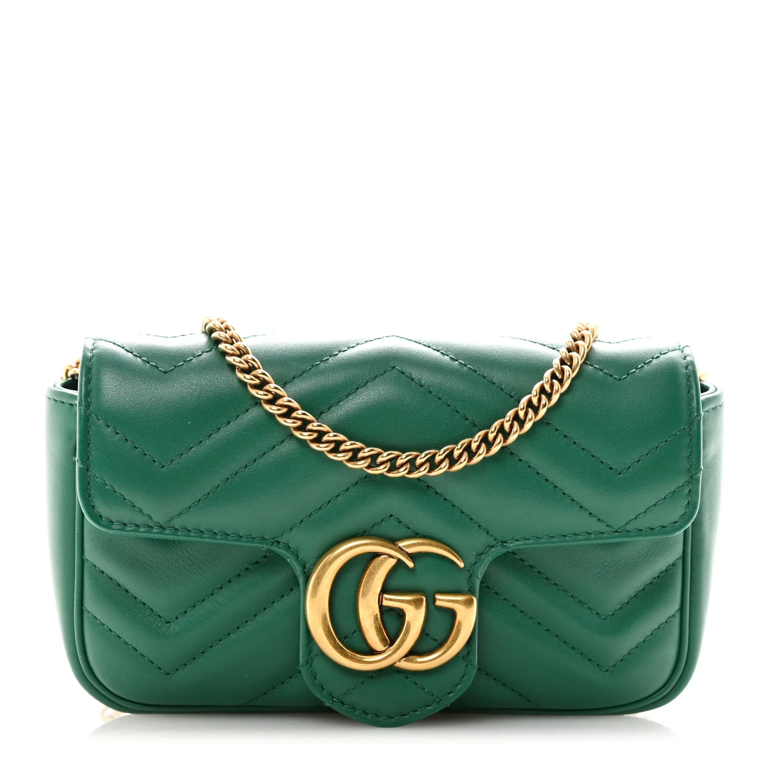 Calfskin Matelasse Super Mini GG Marmont Shoulder Bag Emerald Green