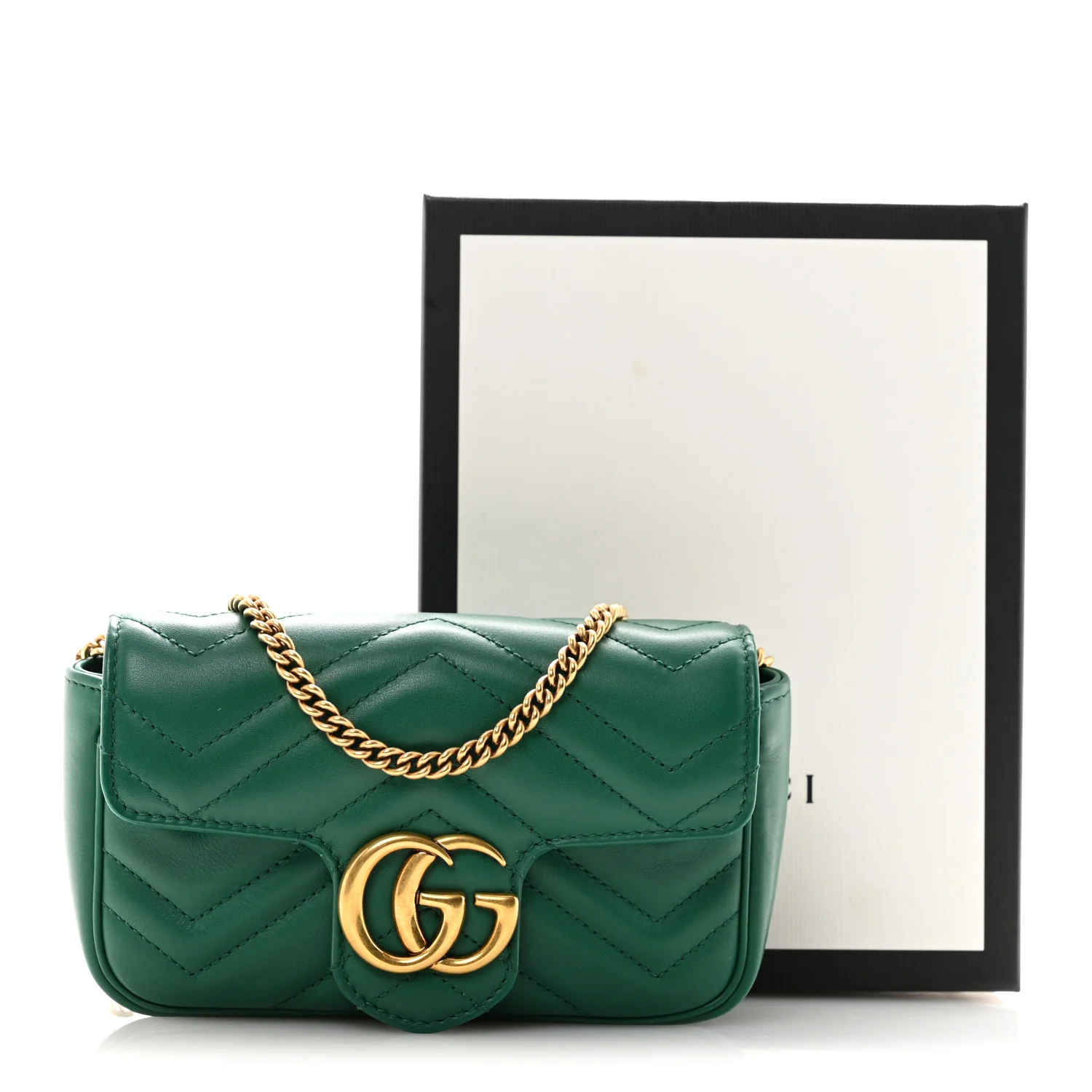 Calfskin Matelasse Super Mini GG Marmont Shoulder Bag Emerald Green - Image 11