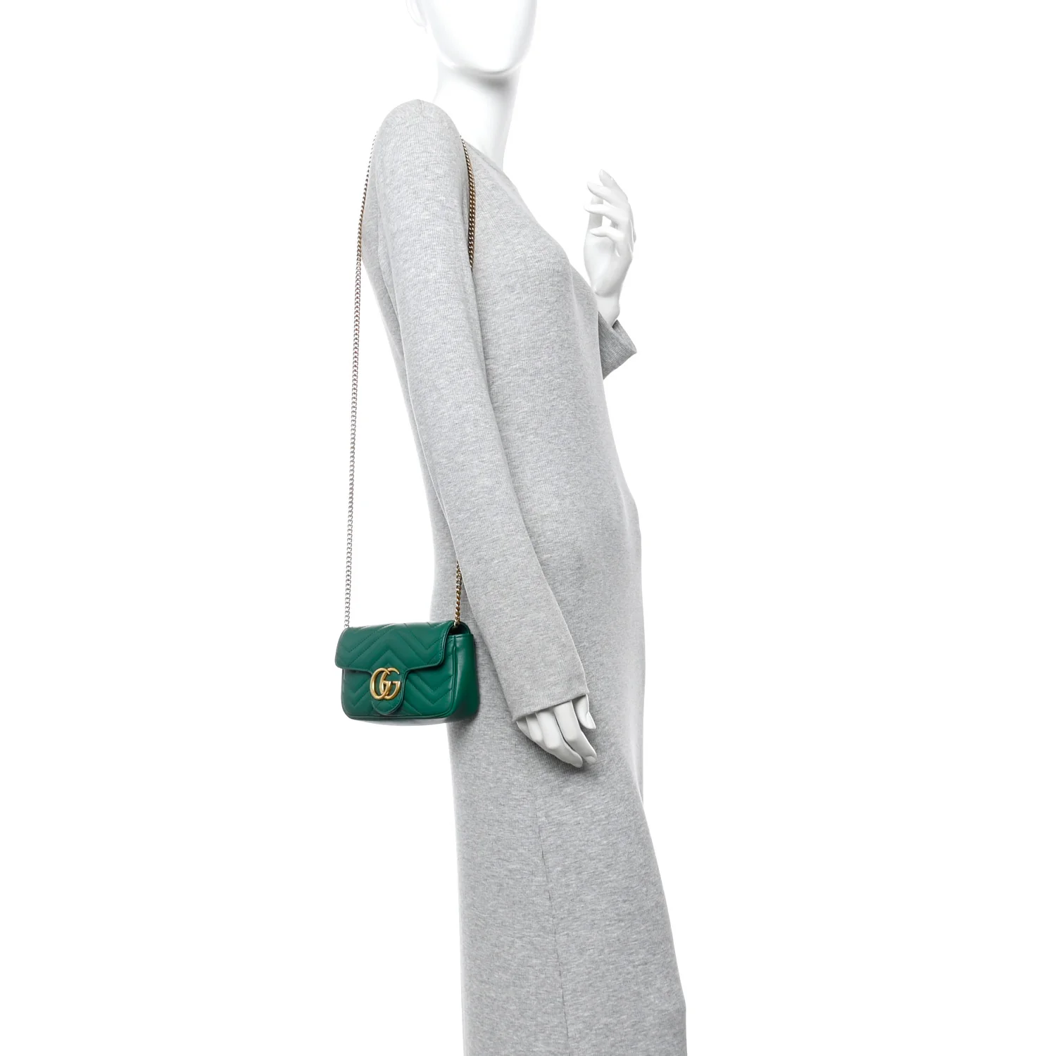 Calfskin Matelasse Super Mini GG Marmont Shoulder Bag Emerald Green - Image 2