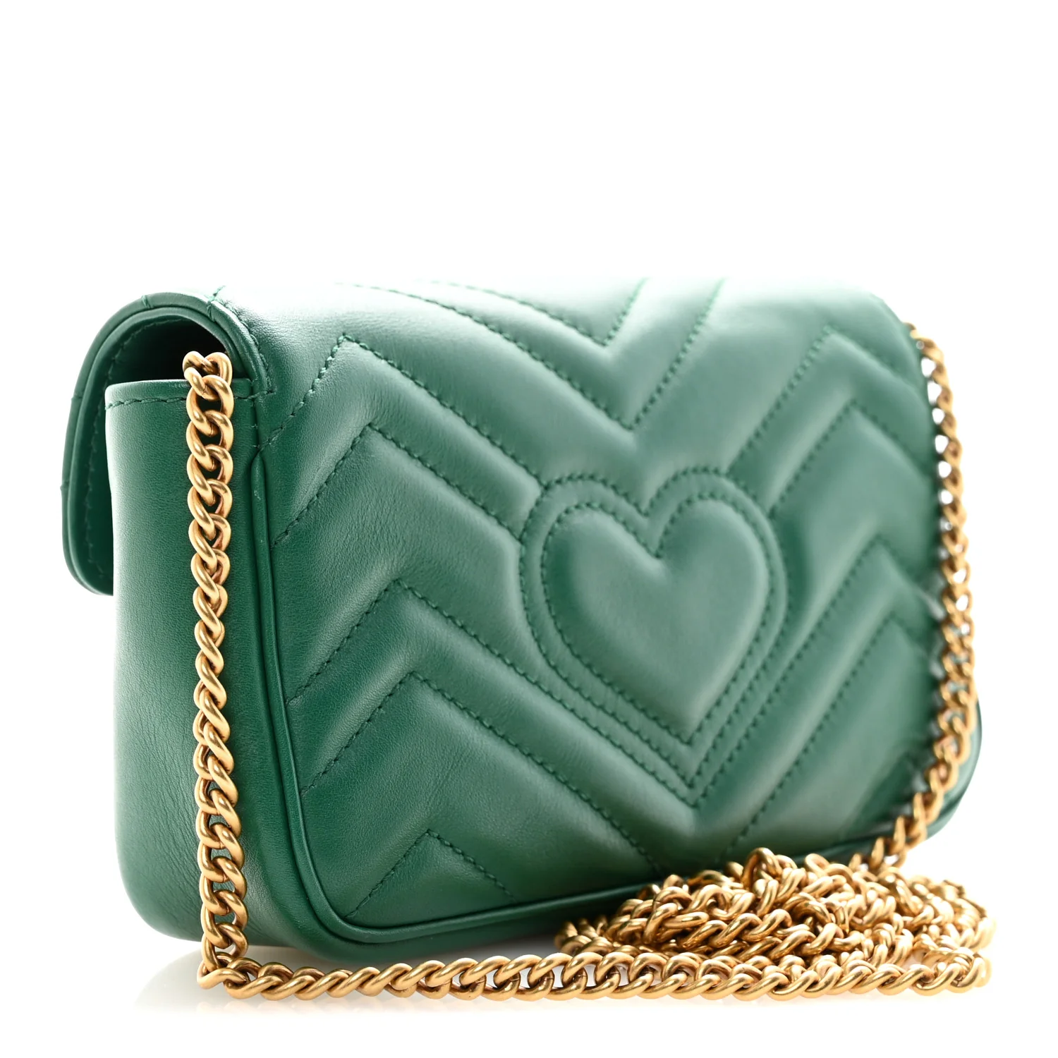 Calfskin Matelasse Super Mini GG Marmont Shoulder Bag Emerald Green - Image 3