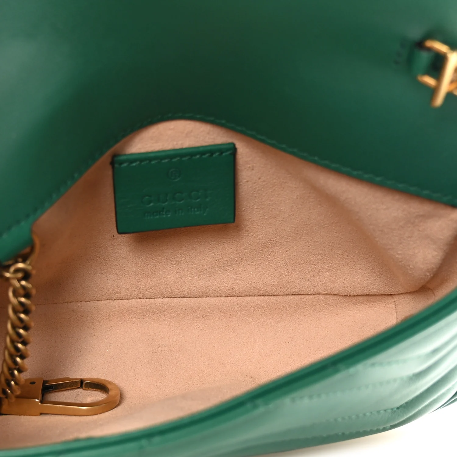 Calfskin Matelasse Super Mini GG Marmont Shoulder Bag Emerald Green - Image 5